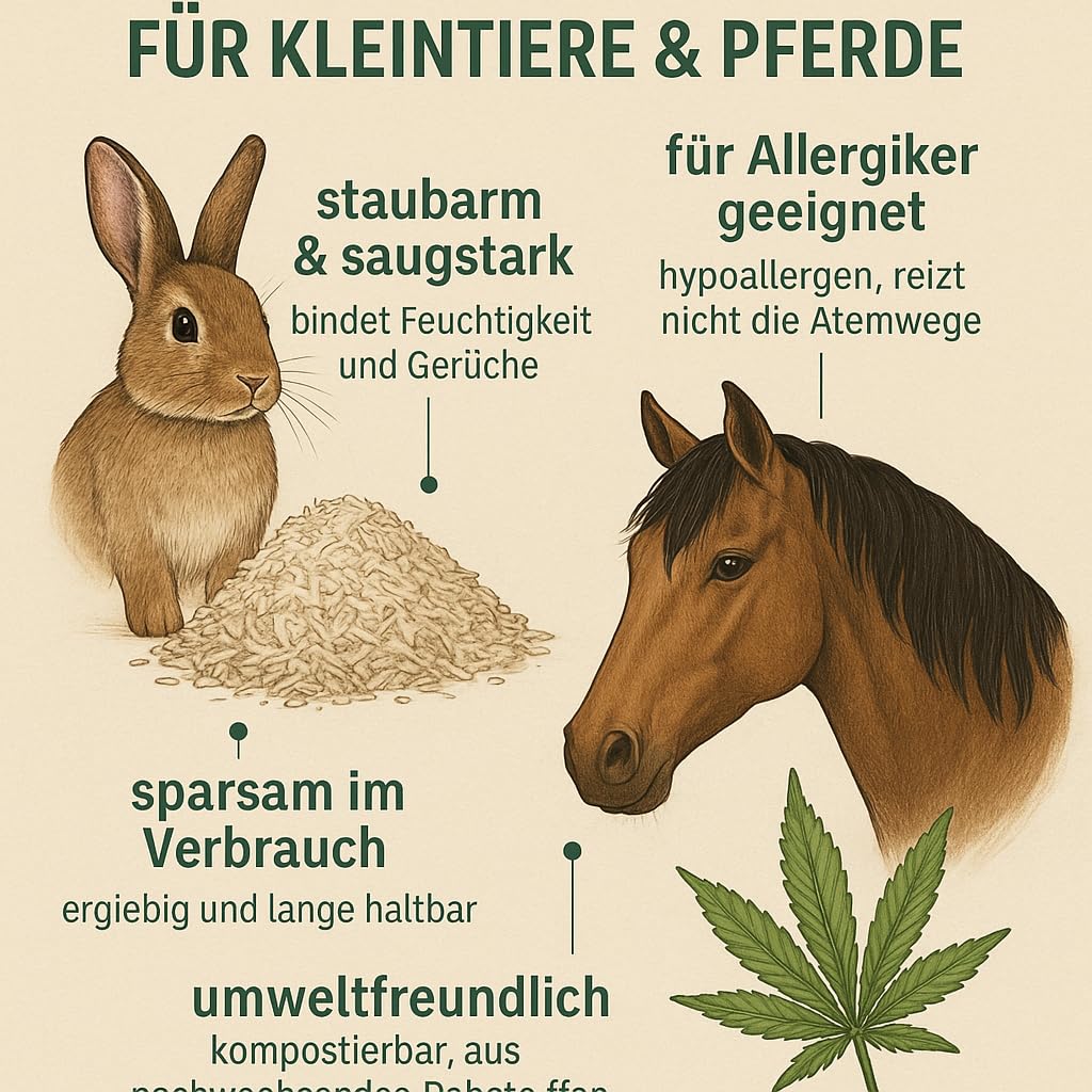 Power-Hemp Classic 360 kg (18 Ballen) Hanfstreu für Pferde & Kleintiere – staubarm, saugstark, geruchsbindend,
