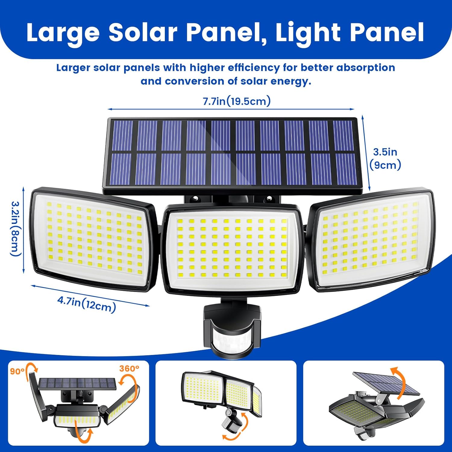 AIXPI Solar Lights Outdoor 240 LED 3000mAh Motion Sensor Flood Lights IP65 Waterproof Security Lights for Outside 270° Wide Angle Wall Lights Black 2Pack