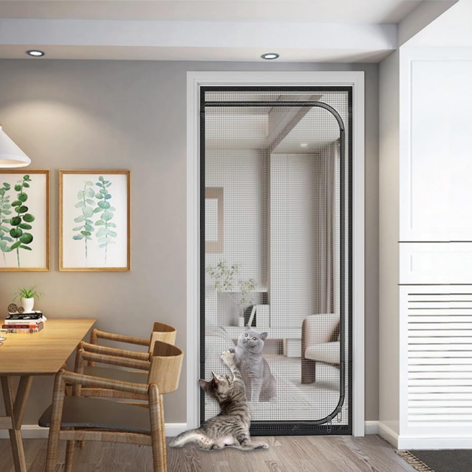 Rejilla para gatos, puerta de balcón, engrosada para perros y gatos, con cremallera, red de puerta para evitar que el gato se salga, rejilla de protección para gatos para salón, dormitorio (negro, 80