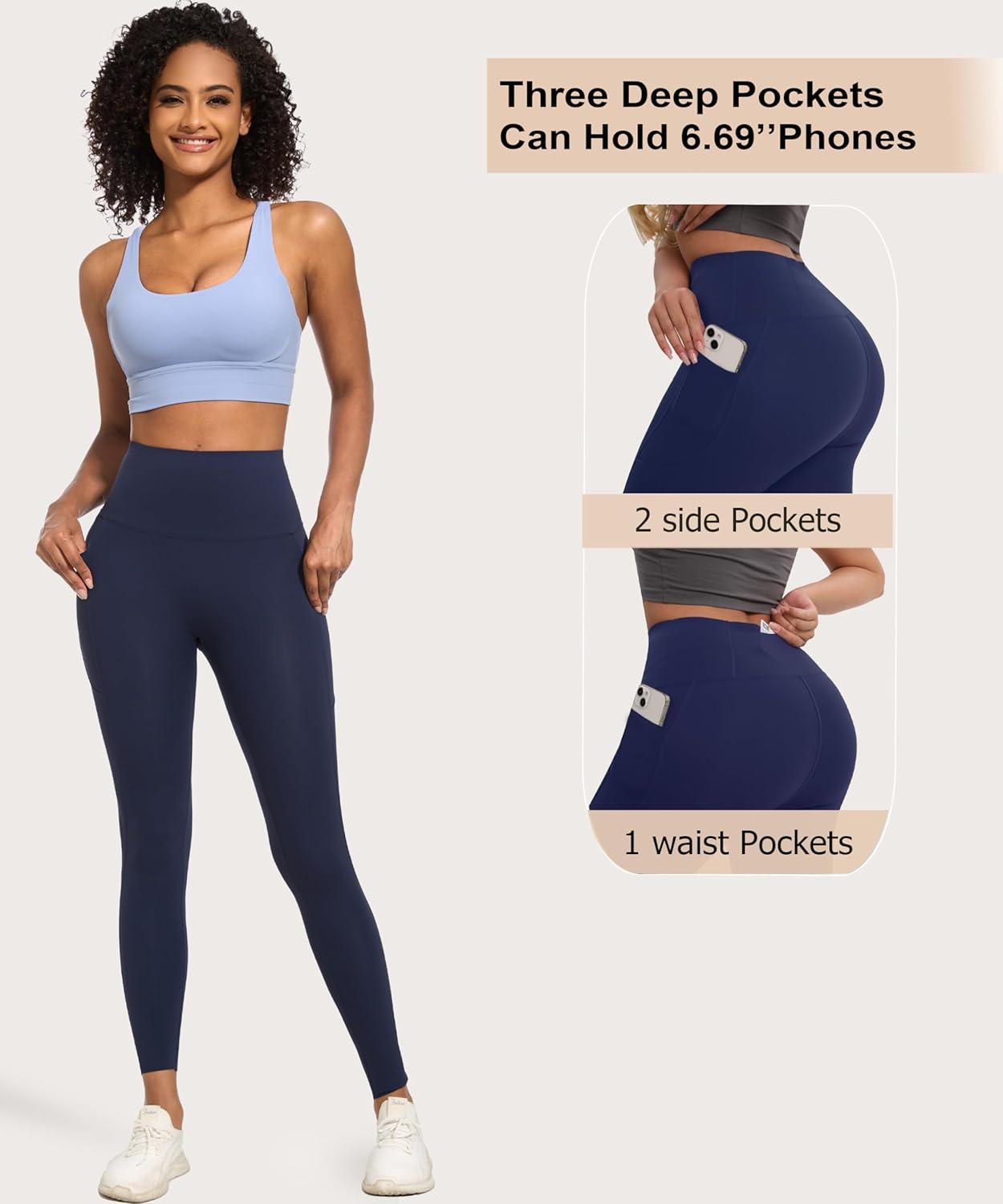 Tummy Control Leggings with Pockets Compression Butt Lifting High Waist Pants for Women - Image 3