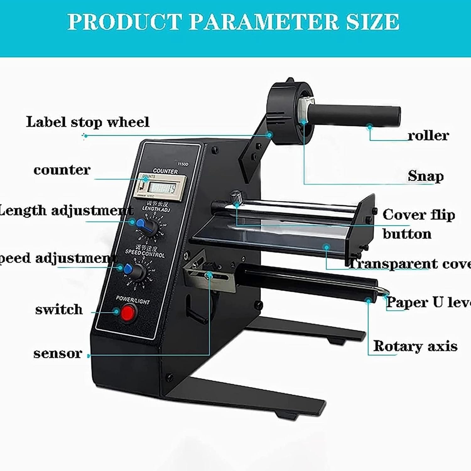 Automatic Label Dispenser, Sticker Label Remover, 1-8m/min Portable Label Separator, Width:5-140mm, 0-999999 Automatic Counting, Logistics Labeler