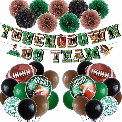Decoraciones de fiesta de cumpleaños de fútbol, juego de 39 piezas de suministros de fiesta de Super Bowl, pancarta TOUCH DOWN GO TEAM Banner de