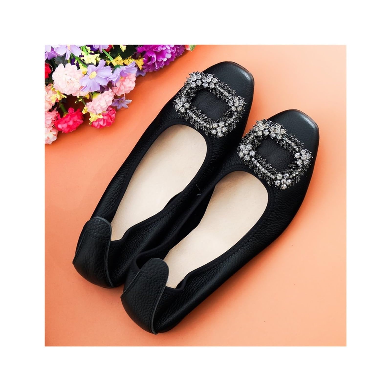 Zapatos Planos Plegables para Mujer Bailarinas for Mujer, Zapatos Planos Plegables Suaves sin Cordones for, Bailarinas de Lujo for Baile graduación, Fiesta Boda(Black,36 EU)