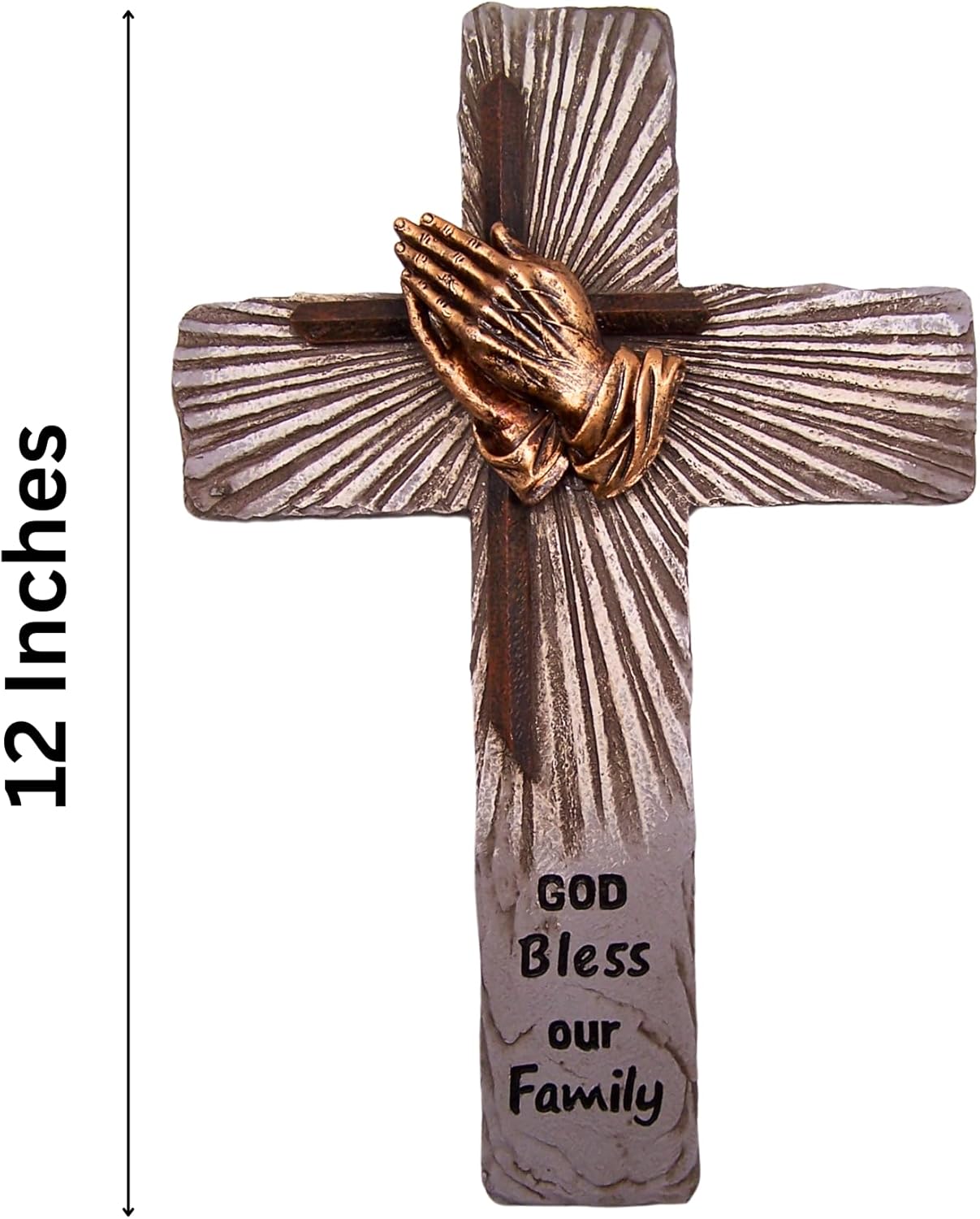 God Bless Our Family Resin Wall Cross with Praying Hands, Religious Home & Office Decor, Religious Gift, 12 Inches