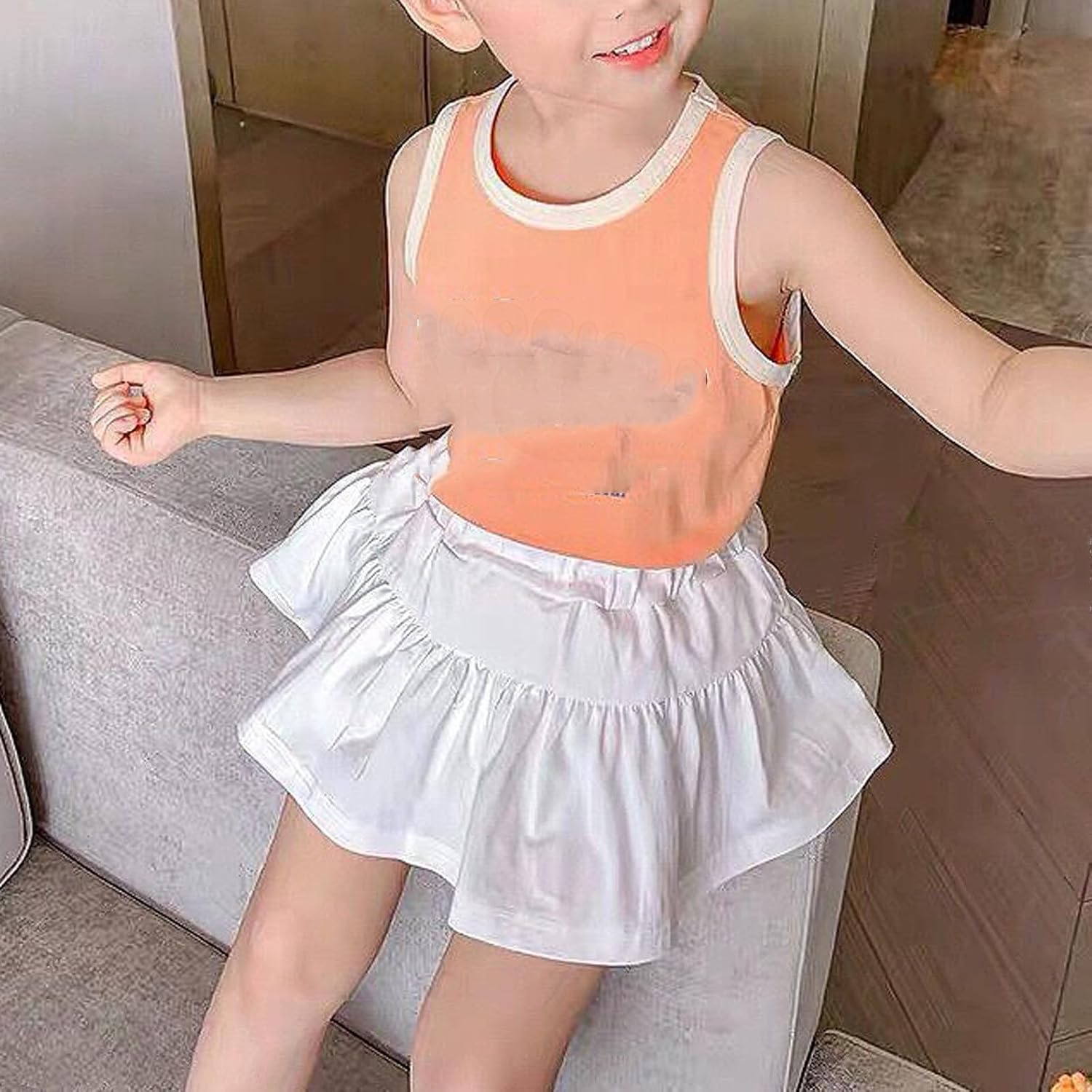 Girls Ruffle Skirt Elastic Waist Tiered Mini Skater Bottom Flared Short Skirts Casual Comfy Cute Pull On for Summer