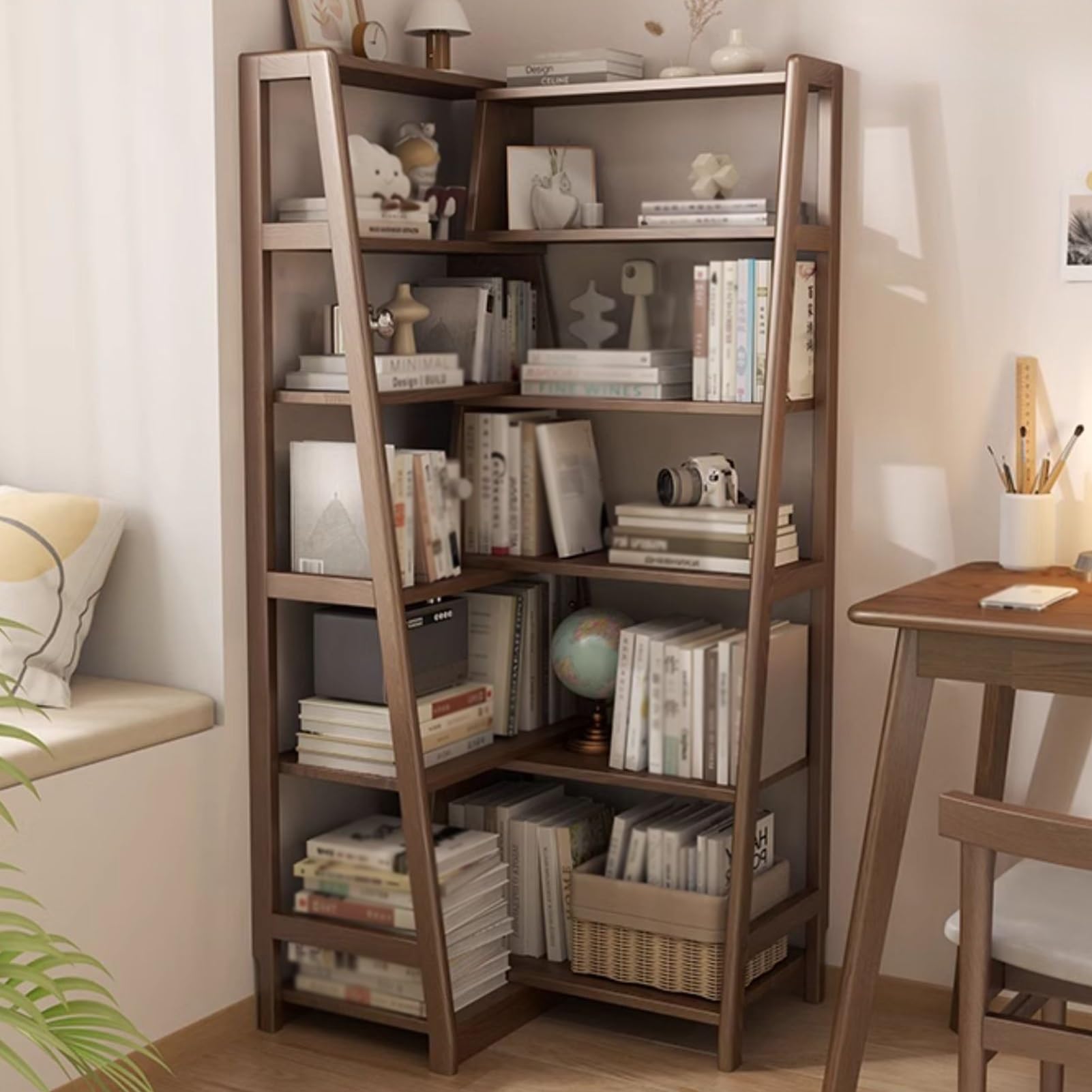 Libreria angolare, mensola angolare scalabile, a forma di L, scaffale in legno aperto, per camera da letto, soggiorno (152 cm)