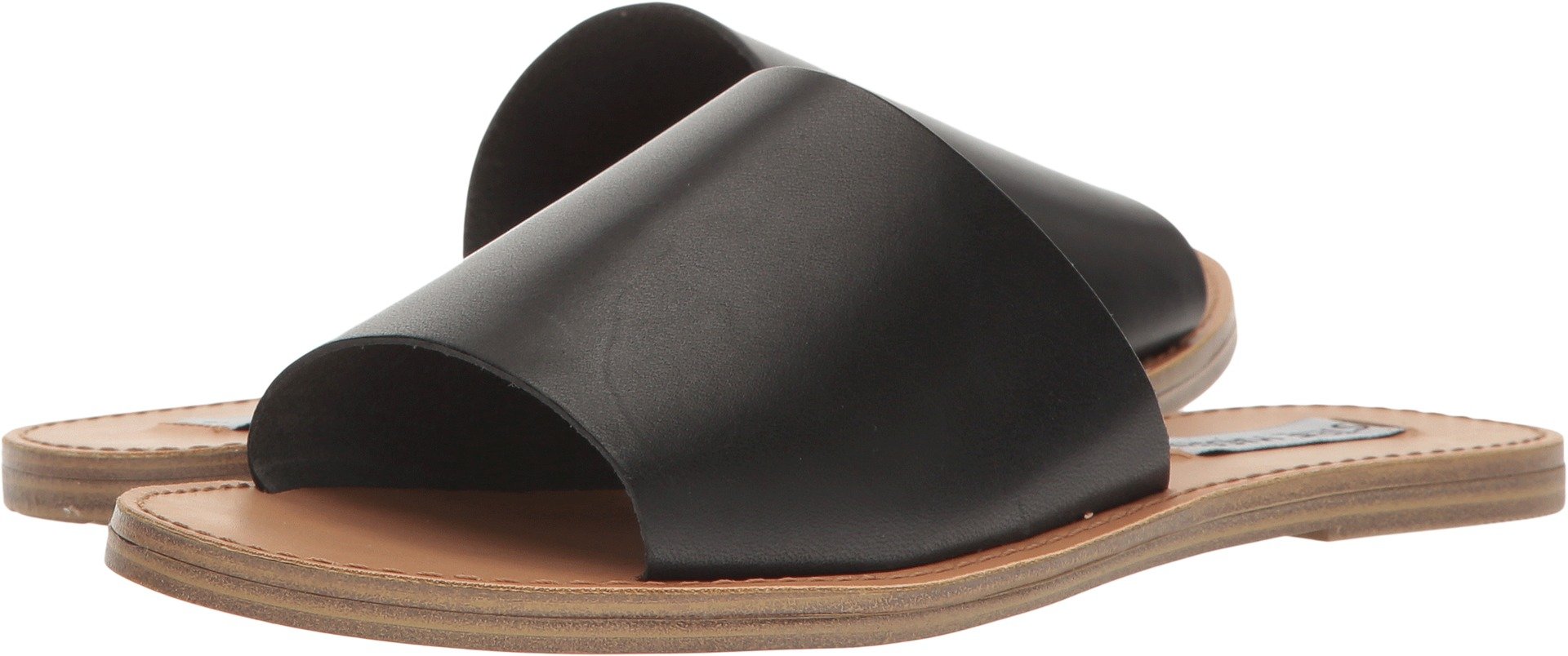 Grace Slide Sandals for Women – Almond Toe Silhouette – Easy Slip-on Style – Cushioned Footbed Black Leather 5 M