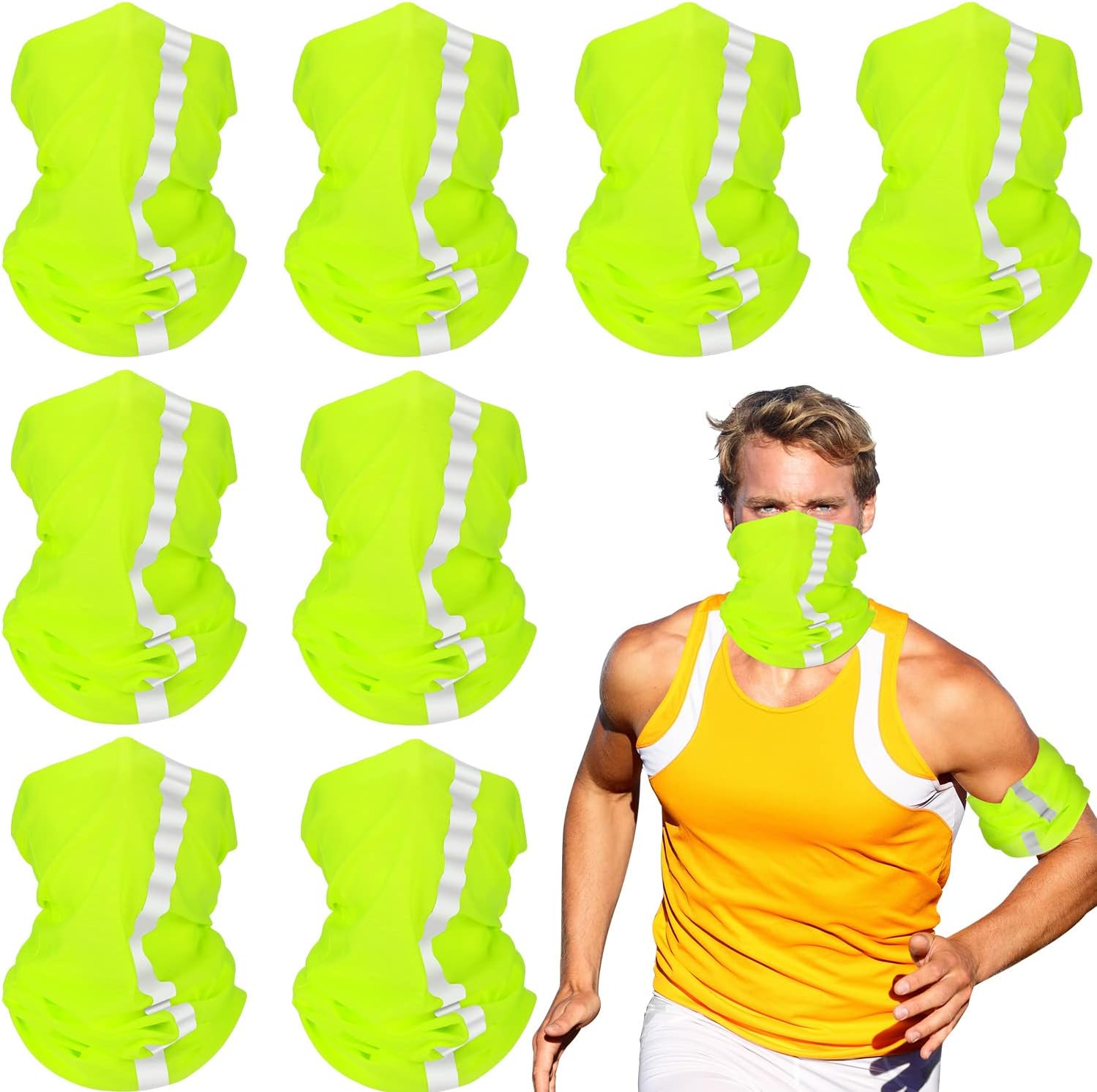 8 Pcs Neck Gaiter for Men Reflective Face Mask Cover, UV Sun Protection Neon Balaclava Hi Vis Bandana for Work