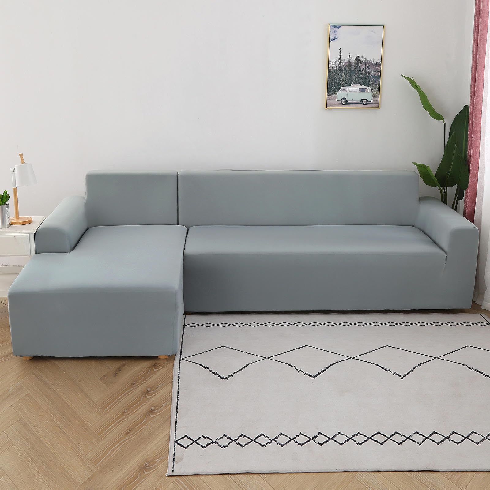 Sofabezug Stretch 1 2 3 4 Sitzer L/U Form Ecksofa Universal Couch üBerzug Einfacher Sofa Cover Aus Milchseide Kratzfeste SchutzhüLle FüR Katzen Hunde FüR Kinder,Gray1-2Seater+3Seater