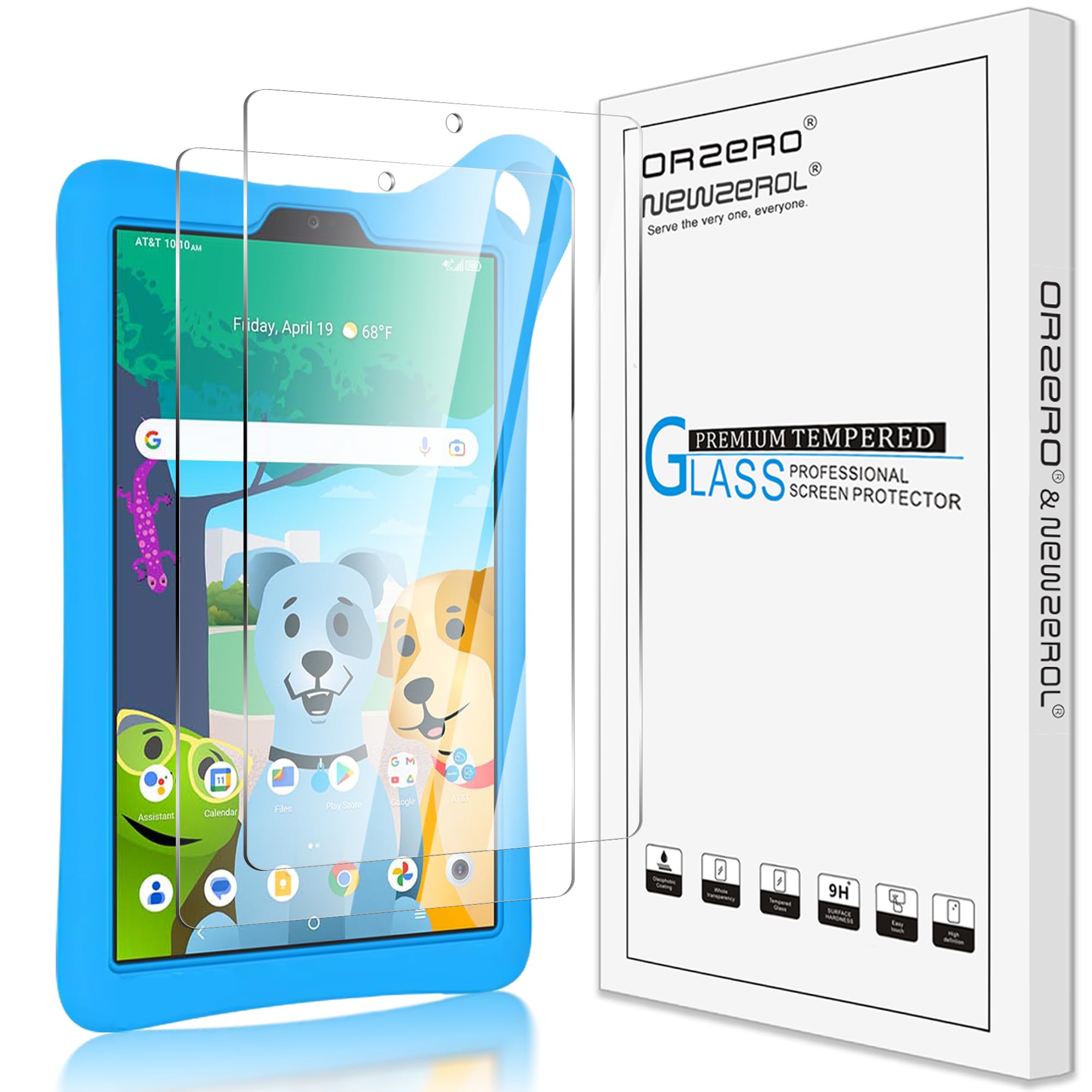 Orzero (2 Pack) Tempered Glass Screen Protector Compatible for AT&amp;T amiGO Jr. Tab 8 inch, 2.5D Arc Edges Precise Cutout 9 Hardness High Definition Anti-Scratch Bubble-Free