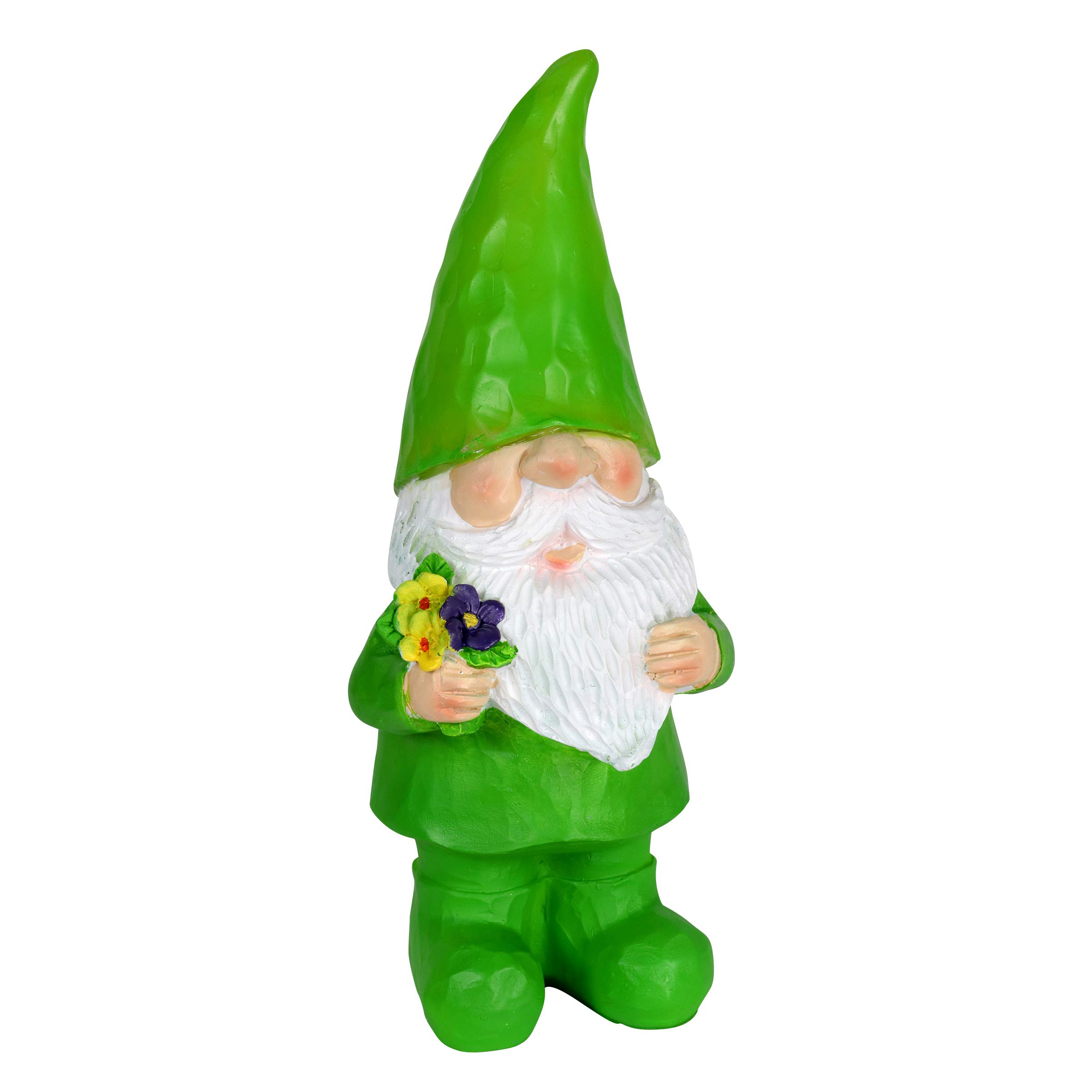 Exhart Solaire Vert Gilbert GNOME Statue Jardin-résine GNOME Peint à la Main Statue Tenant Un Bouquet de Fleurs w/Solaire LED décoration d'intérieur lumières GNOME Hat-GNOME Solaire, 11 Pouces