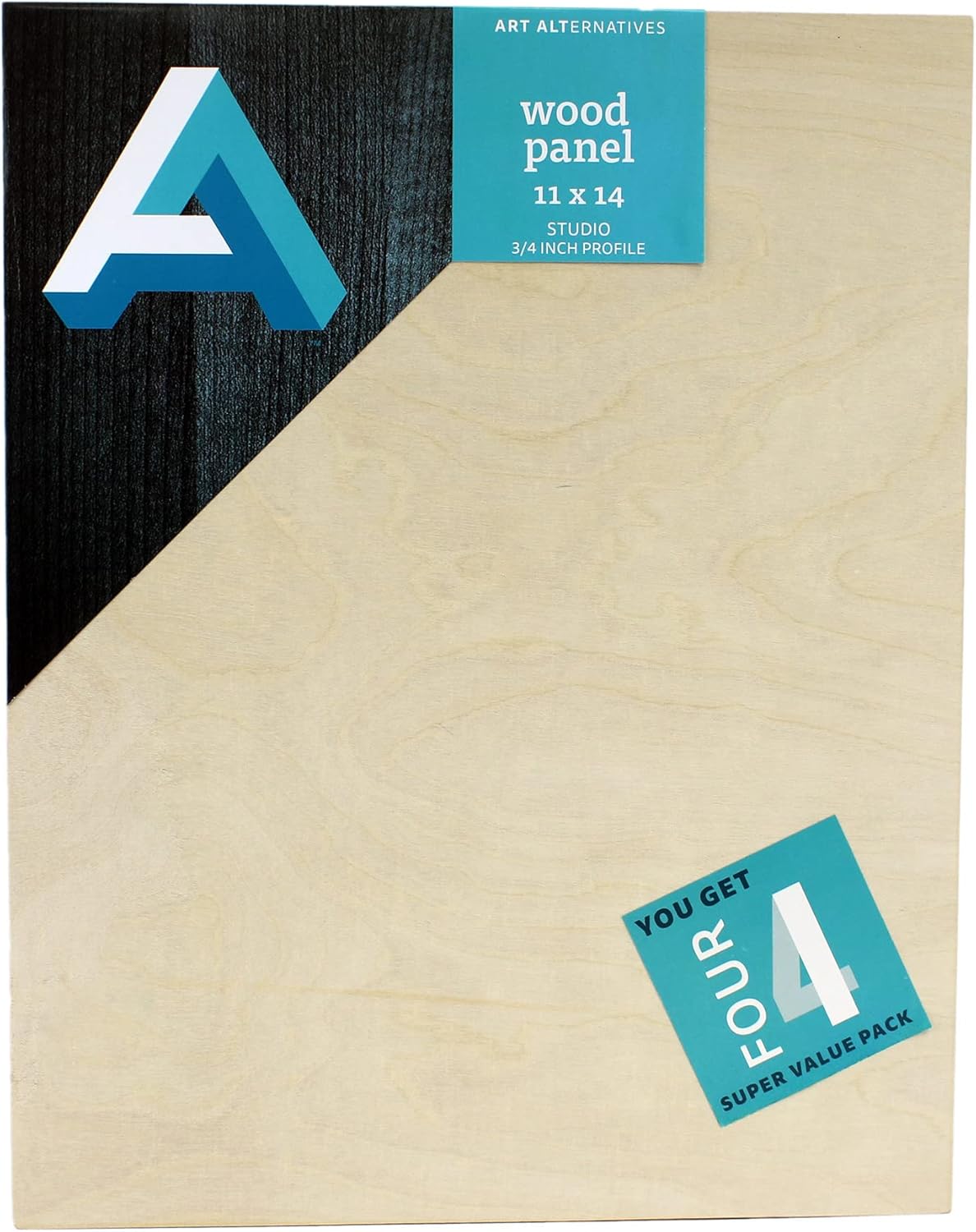 Art Alternatives Classic Wood Panel Value Pack, Studio, .75" Profile, 11" x 14", 4/Pkg.