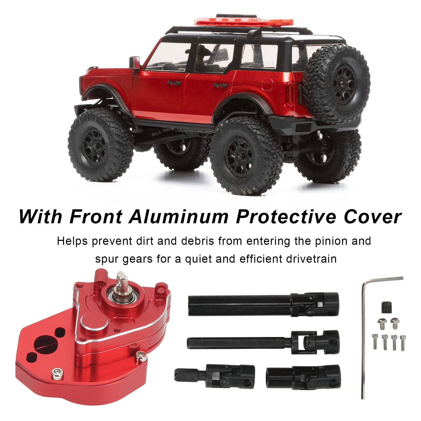 Zestaw skrzynki samochodowej RC i wał napędowy Ustaw aluminium Wysoka wydajność skrzynia biegów skrzyni biegów do osiowych SCX24 1/24 RC z przednią osłoną ochronną (Czerwony)