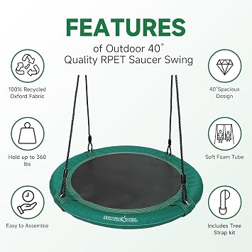 Nest Swing Seat – 100cm Tree Swing for Kids with 160KG Capacity, Adjustable Ropes & Straps, Weatherproof for Outdoor & Indoor Use (Racing Green)