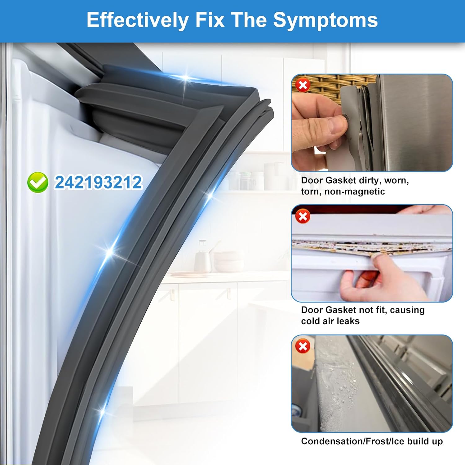 UPGRADED 242193212 Refrigerator Door Gasket Compatible with Frigidaire Kenmore Crosley Refrigerator Door Gasket Replacement AP5806924 PS9493822 Fridge Door Gasket Refrigerator Door Seal Replacement