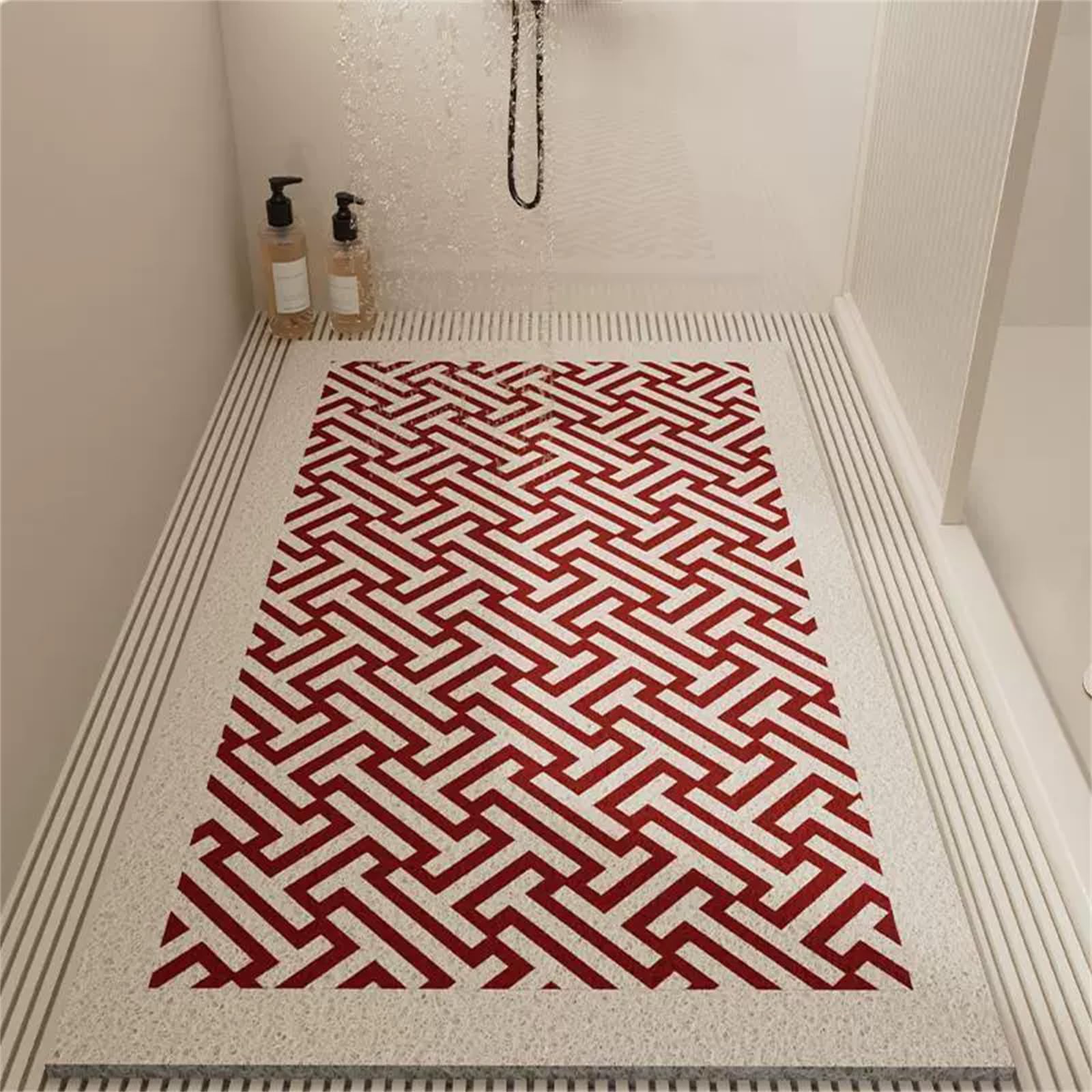 Odot Shower Mat Non Slip Bath Mat with Drain, Modern Texture Quick Drying PVC Loofah Bathroom Pads for Inside Shower & Wet Areas, Can be Cut Bathroom Floor Bathtub Pad (Red,80x120cm)