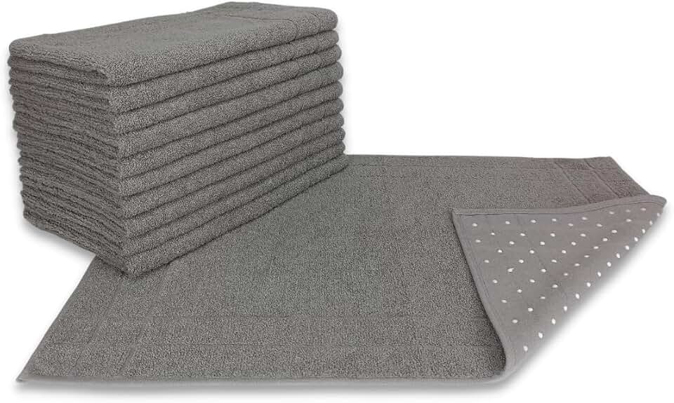 Kit 05 Tapete para Banheiro Atoalhado Felpudo Luxo c/Antiderrapante 550g/m² 45x70cm Padrão Hotel/Pousada - Cinza