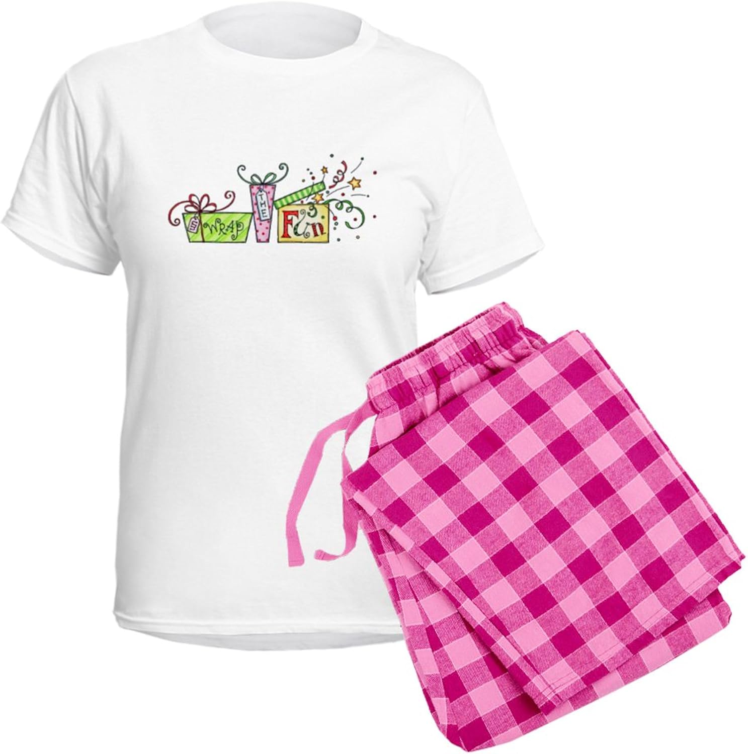 CafePress Unwrap The Fun Pajamas Women's Novelty Cotton Pajama Set, Comfortable PJ Sleepwear