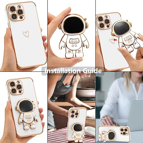 Miniatura 6 de RALEAVO Funda para iPhone 13 Pro, bonita funda de astronauta 6D con función atril, cubierta de lujo enchapado en lujo, ajuste delgado, TPU suave, a