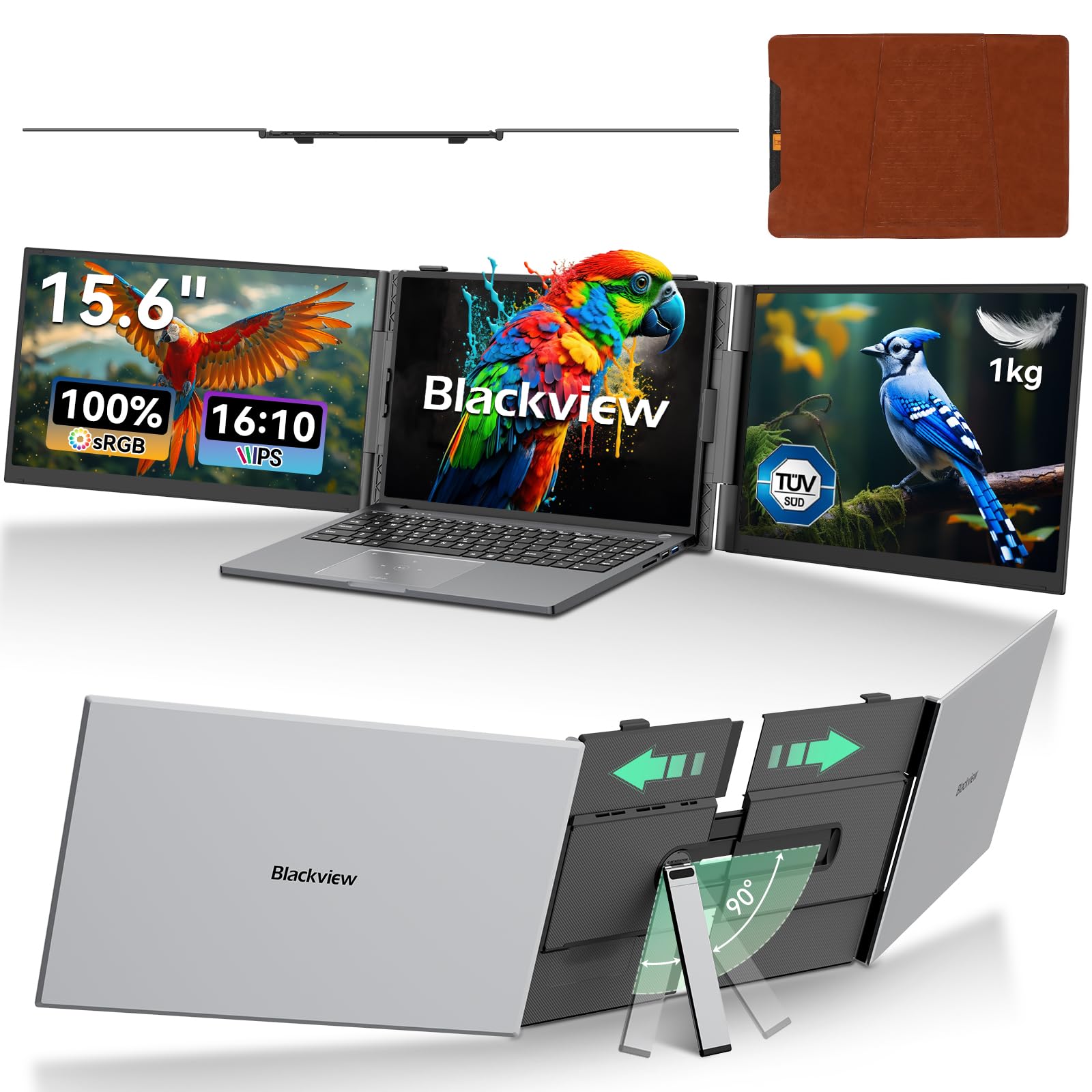 Blackview Laptop Monitor Erweiterung 15,6", 16;10 100% sRGB 1200P FHD, Niedriges Blaulicht Portabler Monitor Arbeit mit 14" -17,3" Laptops Kompatibel mit Windows/Mac/Android/ PS5(1Kg)