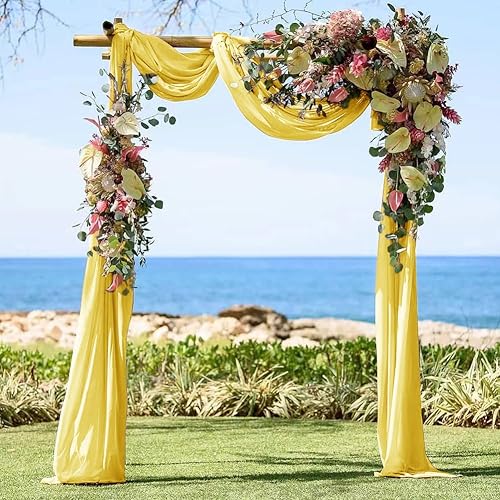 Miniatura 4 de LINXTAR 1 panel de cortina amarilla para arco de boda, 6 yardas de largo y 30 pulgadas de ancho, cortinas de arco de boda para decoración de fiesta
