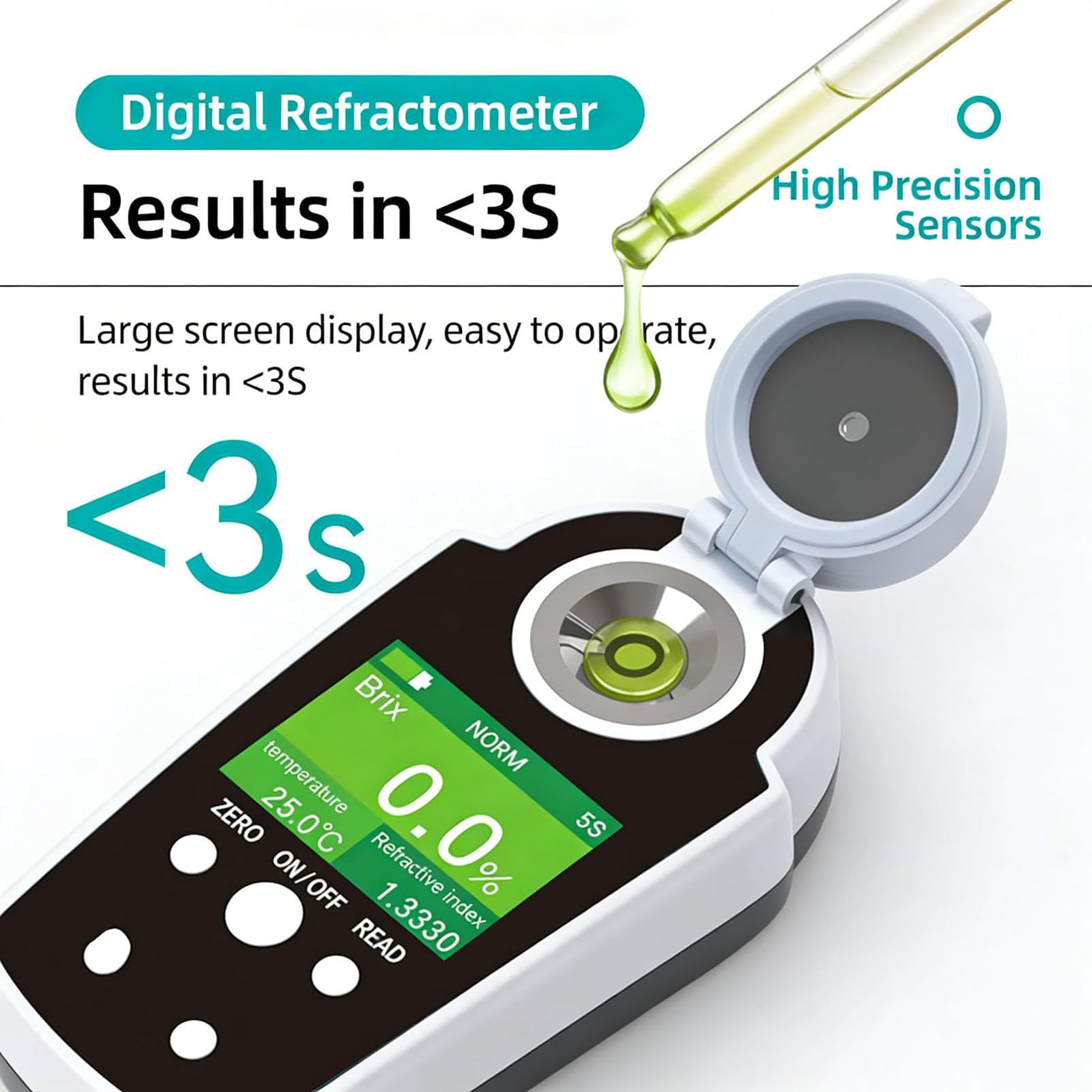 Probador digital de refractómetro para frutas, bebidas, caramelos. Mide el contenido de azúcar del 0 al 58 % con compensación de temperatura infrarroja, 10 mediciones consecutivas