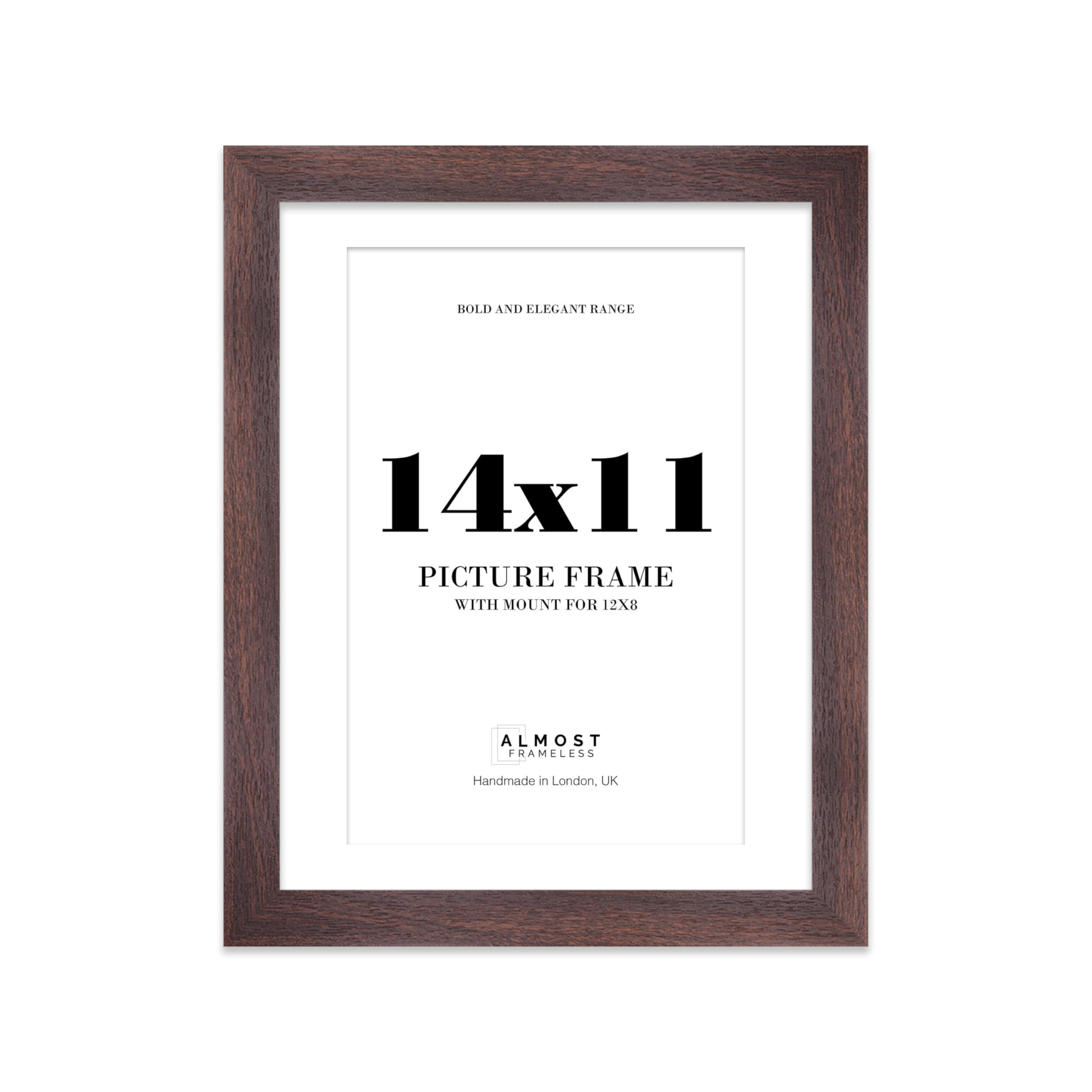 14x11 Walnut Frame With Mount for 12x8 Pictures 28mm Edge Portrait and Landscape Display with Wall Hooks and Kickstand, 1 Pack