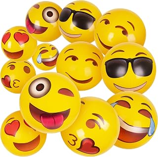 12-Pack Emoji Inflatable Beach Balls Bulk for Kids & Adults I Swimming Pool Toys with 6 Unique Emoji Design I Kids Beach Toys for Beach Games I Kids Summer Toys Water Balls I Toddler Pool Toys for Fun