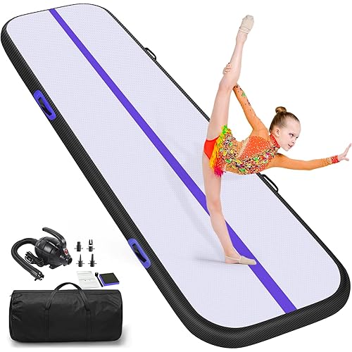 Air Tumble Track Mat, 6.6ft/10ft/13ft/16ft/20ft Inflatable Tumbling Track Mat for Gymnastics, 4/8in Thickness Gym Mats for Home Use/Training/Cheerleading/Yoga/Water with Electric Pump