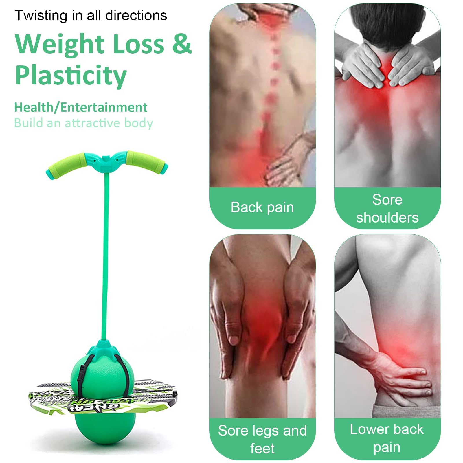 MeYuxg Pogo Stick con Maniglia, Palla per Saltare Bambini Adulti, Giochi da Esterno per Bambini, capacità di Carico 100 kg, Palla Salta Salta per L'allenamento Dell'equilibrio e Lo Sport (Verde)