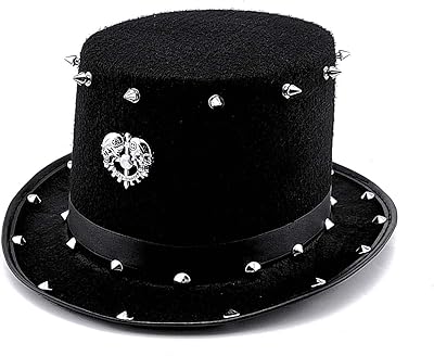 Punk Rokcer Skull Studded Top Hat Mens Cosplay Costume Cool Hat Black