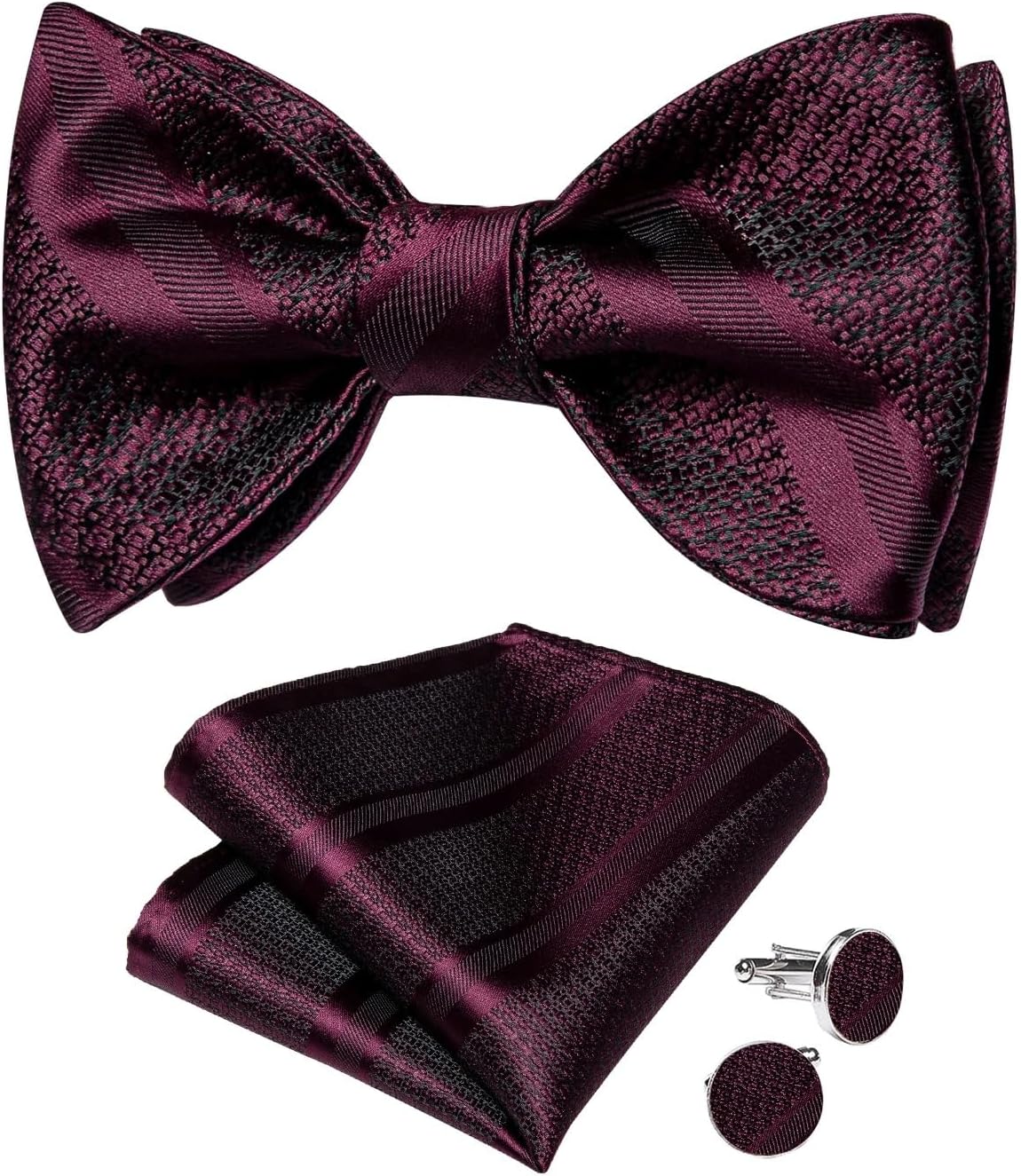 Bowties for Man Official Wedding Party Burgundy Men's Bow Ties Hanky Cufflins Set Silk Gift