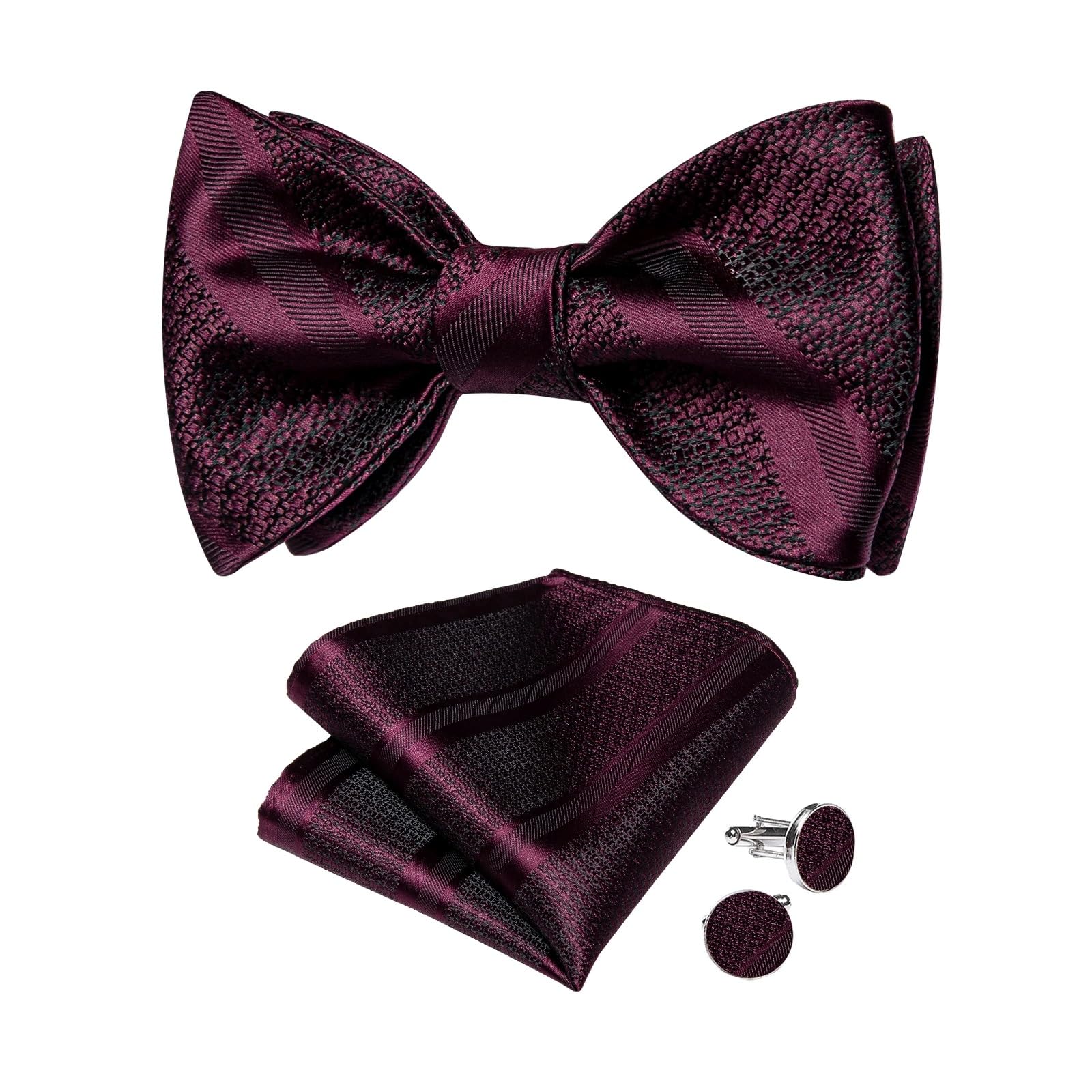 JFDBGU Bowties for Man Official Wedding Party Burgundy Men's Bow Ties Hanky Cufflins Set Silk Gift