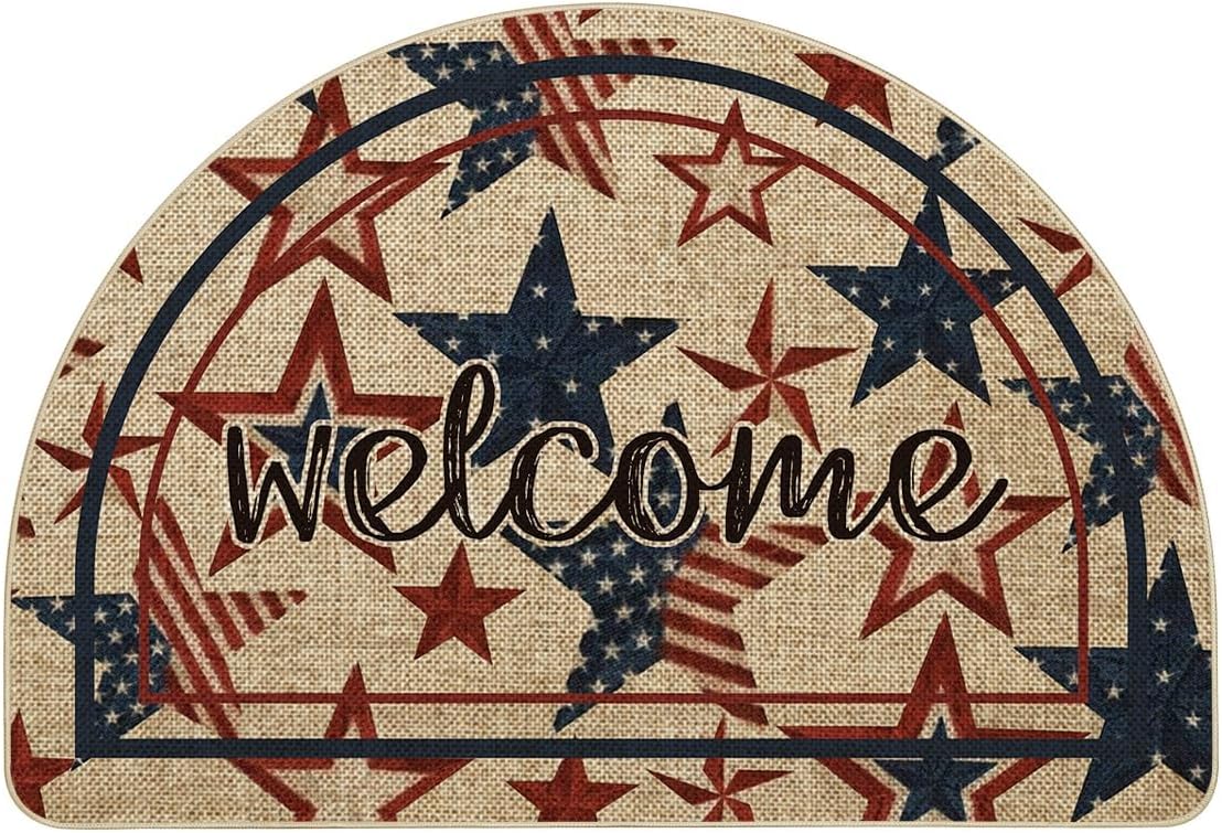 Artoid Mode America Stars Memorial Day Welcome Semicircular Doormat, 4th of July Patriotic Independence Day Home Decor Low-Profile Switch Rug Door Mat Floor Mat for Indoor Outdoor 24x35 Inch