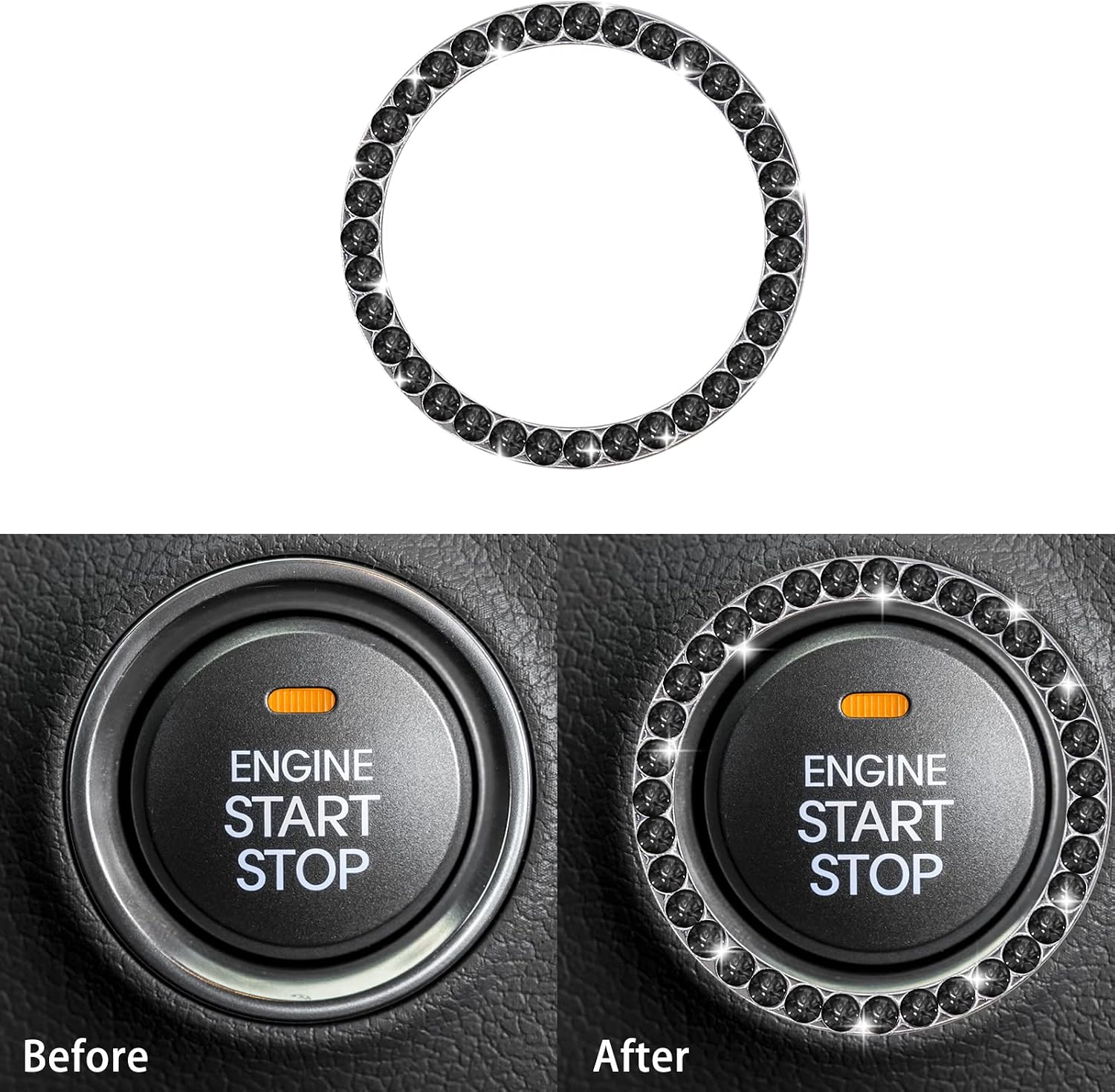 YIXIN 4pcs Bling Steering Wheel Cover Trim Sticker Compatible for Cherokee Compass Grand Cherokee Patriot Renegade Wrangler (4pcs-Black)