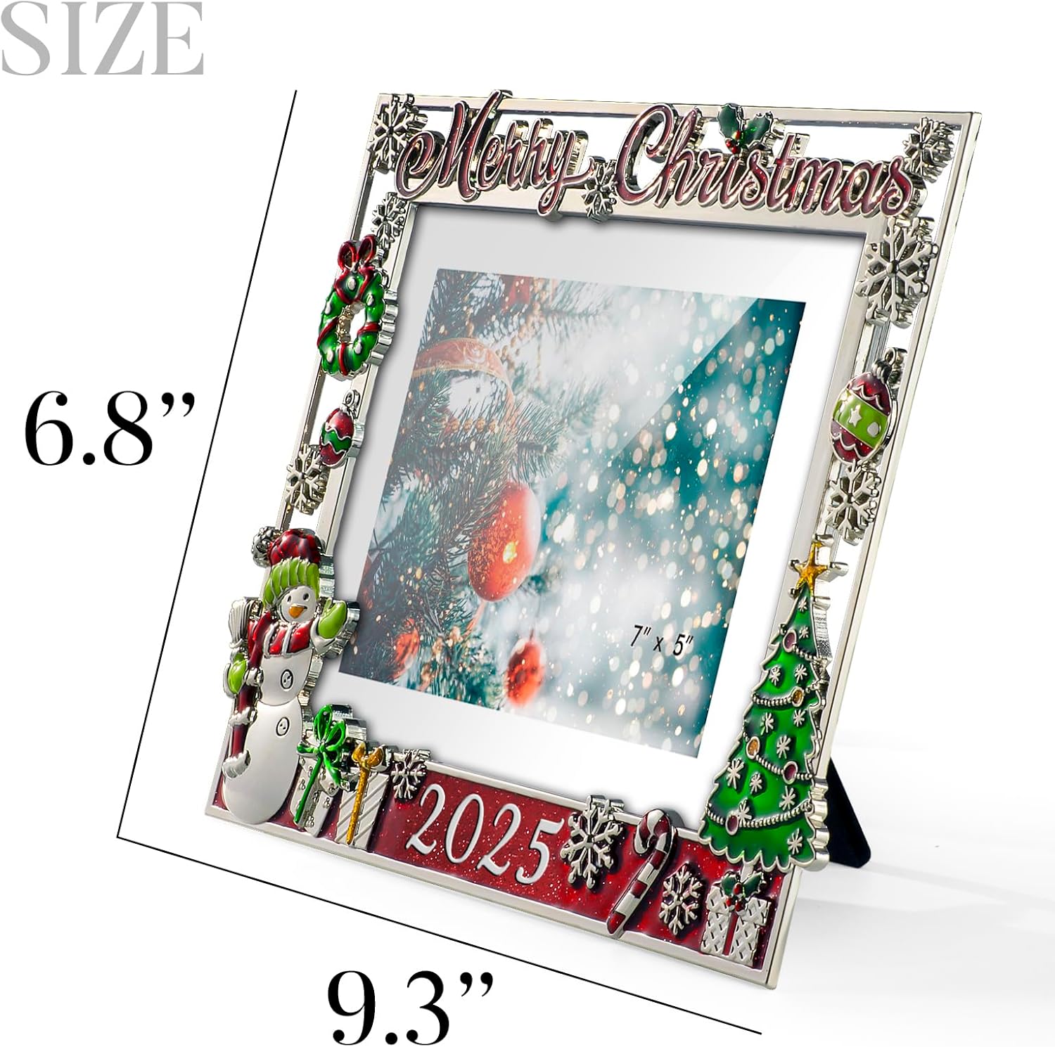 2025 Christmas Decorations Picture Frame 5x7 Snowflake Christmas Metal Photo Display Photo Frames with High Definition Glass Front Gift Ideas Tabletop Home Decorative (Snowman 2025)