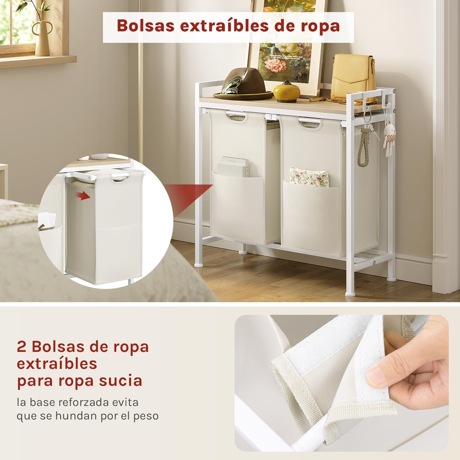 WOLTU Cesto Colada con 2 Bolsas de Ropa, Cesto de Ropa Sucia de 40 L, Estructura Metálica, Cubos de Ropa de tela Oxford para Baño y Lavandería, Negro