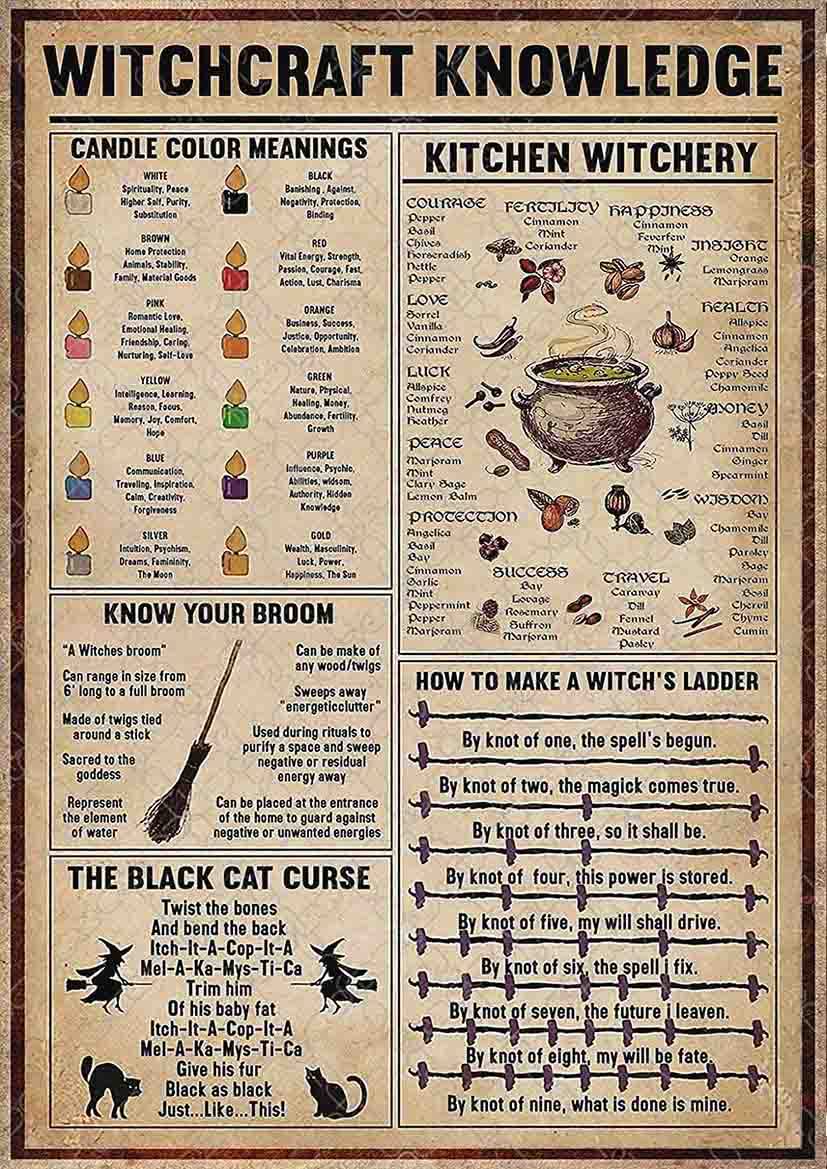 ARA STEP Vintage Witchcraft Knowledge Posters Wall Art Decor Prints UNFRAMED (297 x 420 mm / 11.7 x 16.5 inches, Witchcraft Chart)