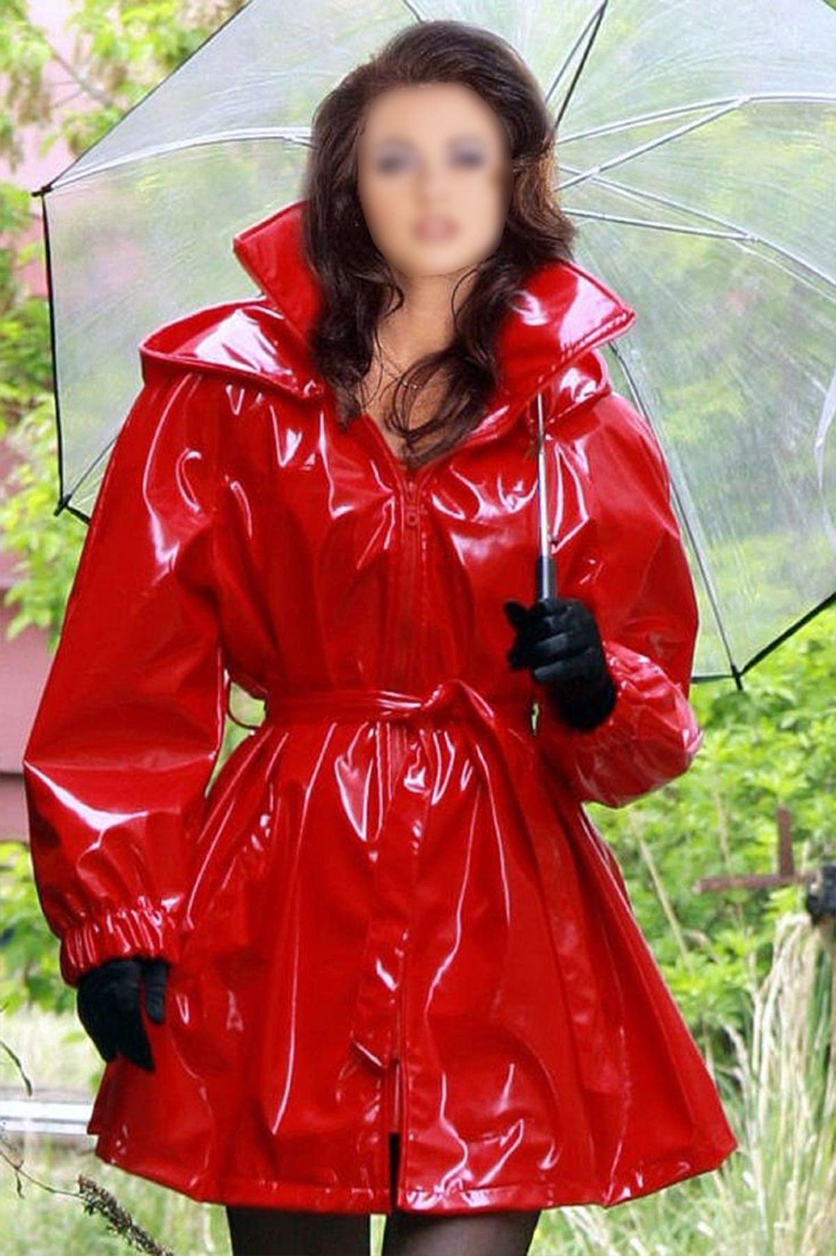 Damenmode Outdoor-Kleidung Vintage Schwarz Wetlook PVC kurze Jacke, Rot – PVC-Jacken für Damen, 42