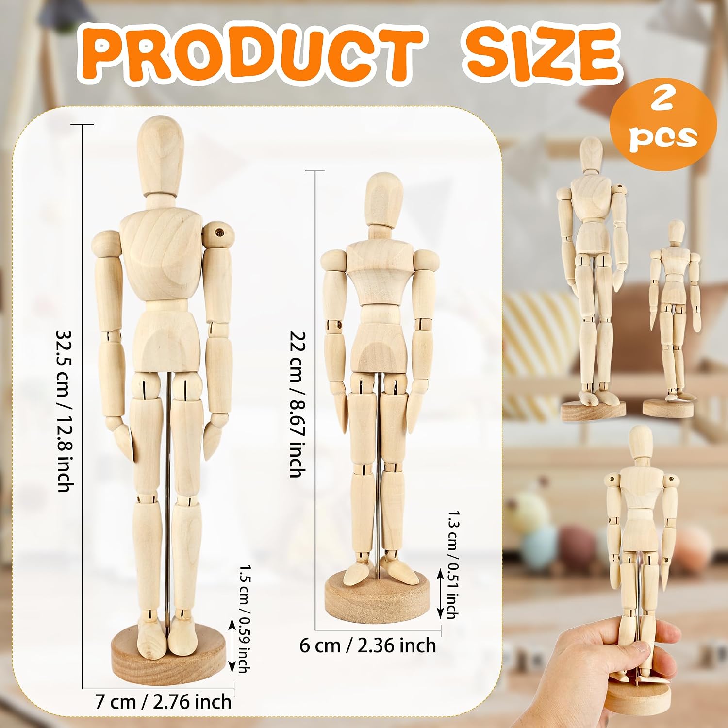 4 Pack 8 Inch 12 inch Artist Wooden Manikin Doll Wood Drawing Mannequin Flexible Body Joints with Base Wooden Drawing Figure Human Model for Artists Sketching Drawing Painting