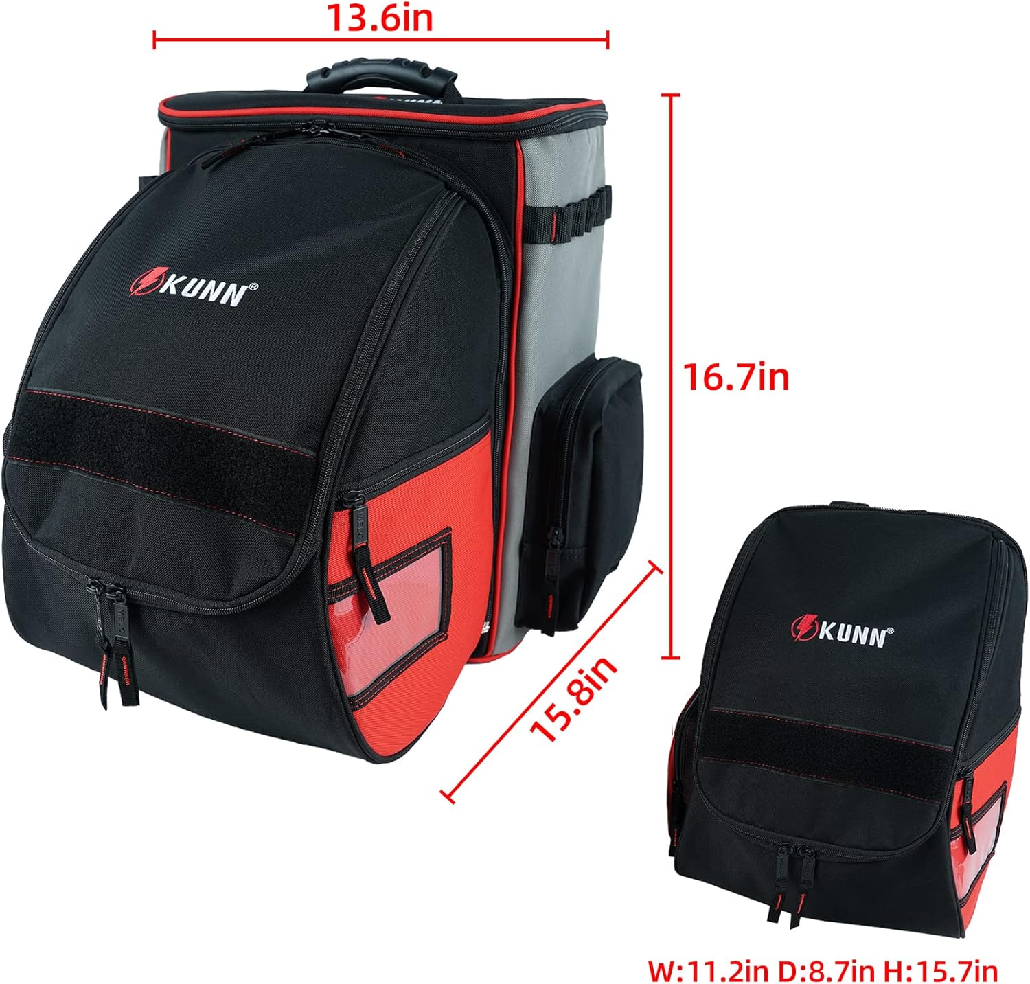 KUNN Welding-Backpack with Detachable Helmet-Bag - Durable Comfortable Tool Backpack for Storing and Transporting Welding Equipment,Red