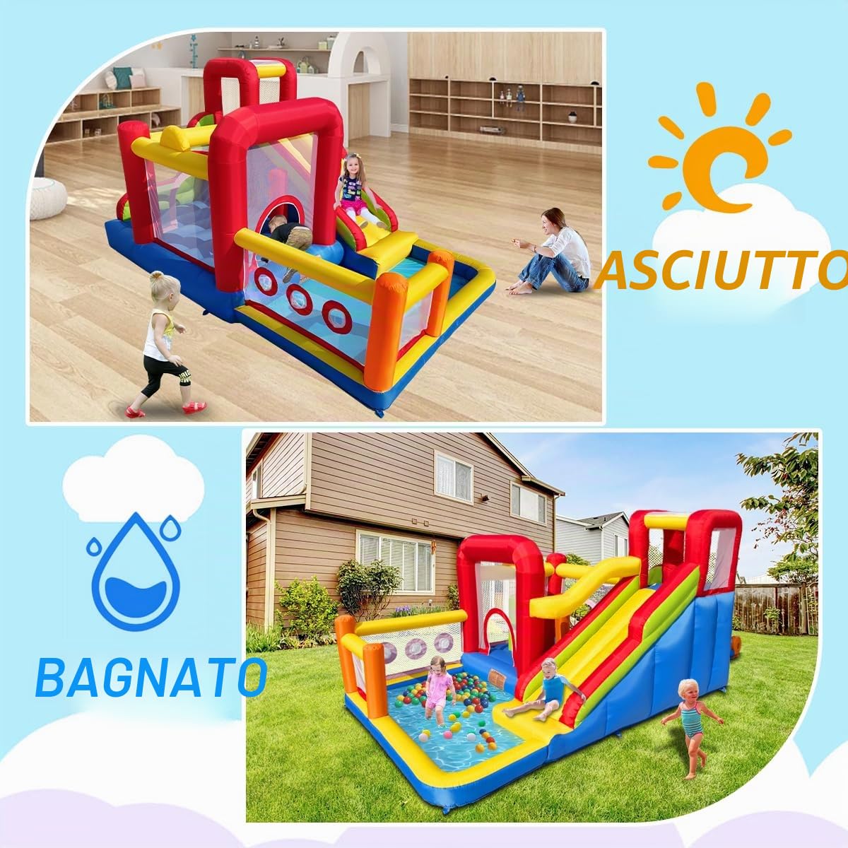 Baralir Castello gonfiabile per scivolo – divertimento sicuro con ventilatore, scivolo e parete da arrampicata, per interni ed esterni