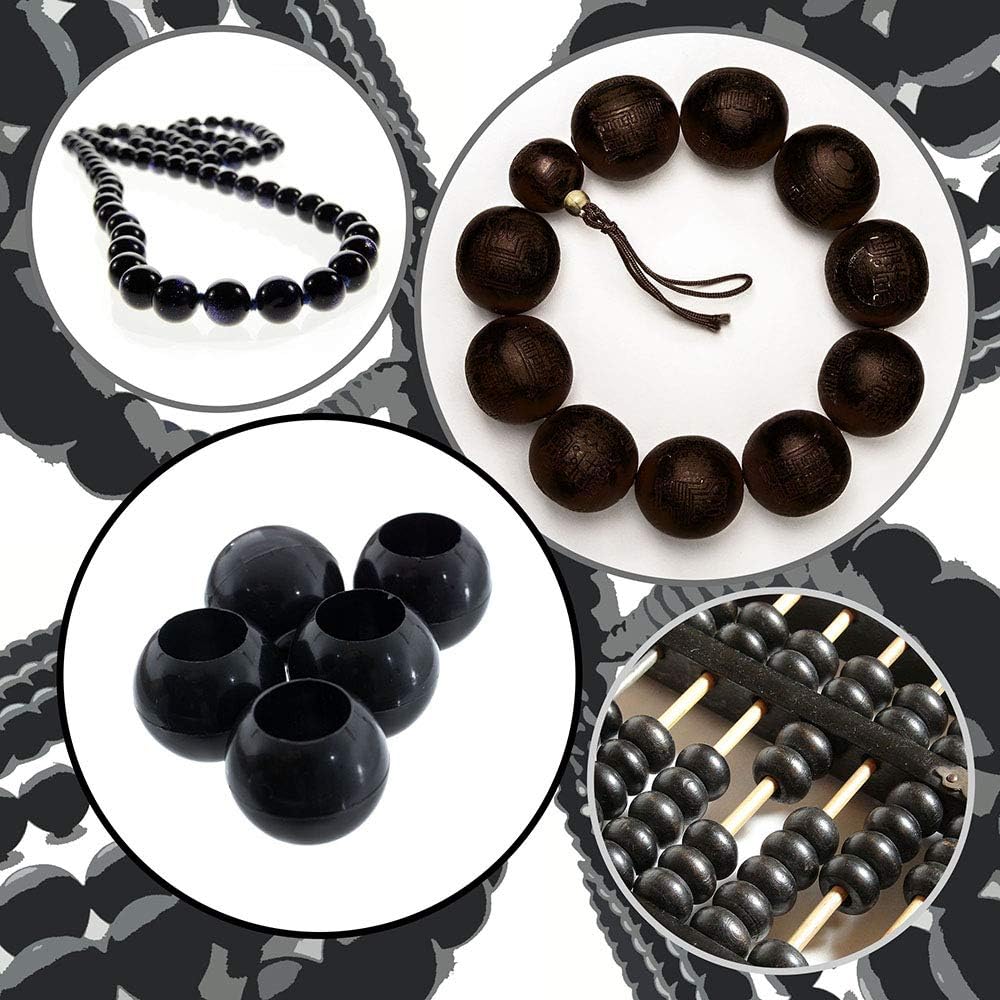 Craft County Black Plastic Stopper Beads | Size 20 mm, 100-Pack | Great for Jewelry Making, Elastic/Bunge Cord Tie Off, Pace Count Beads, & Tassel Ends
