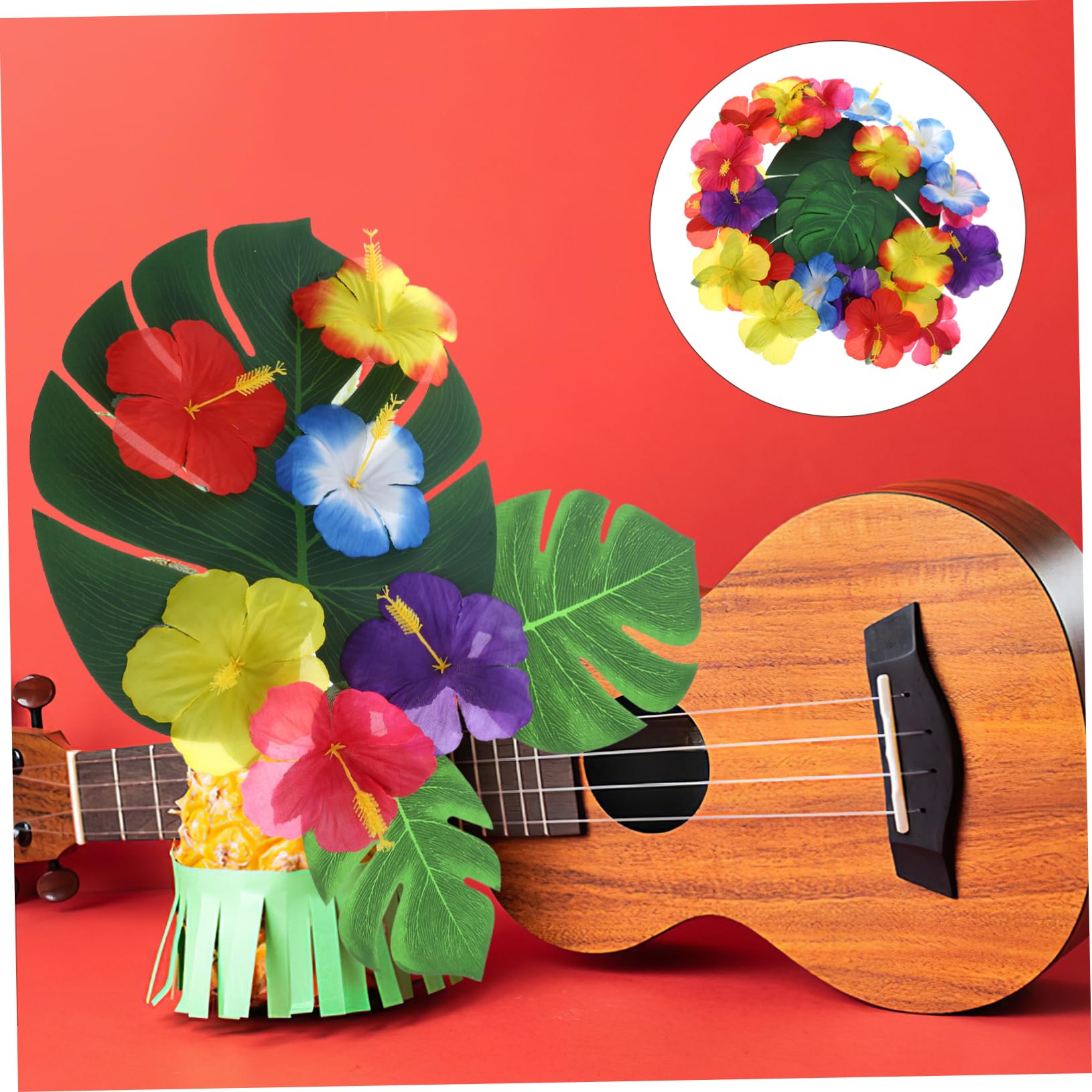 1satz Hawaii Party Tischdekoration Teiliges Mit Künstlichen Blättern Und Hibiskusblumen Für Tropische Feiern Luau Deko Fotorequisiten Und Partyanlässe