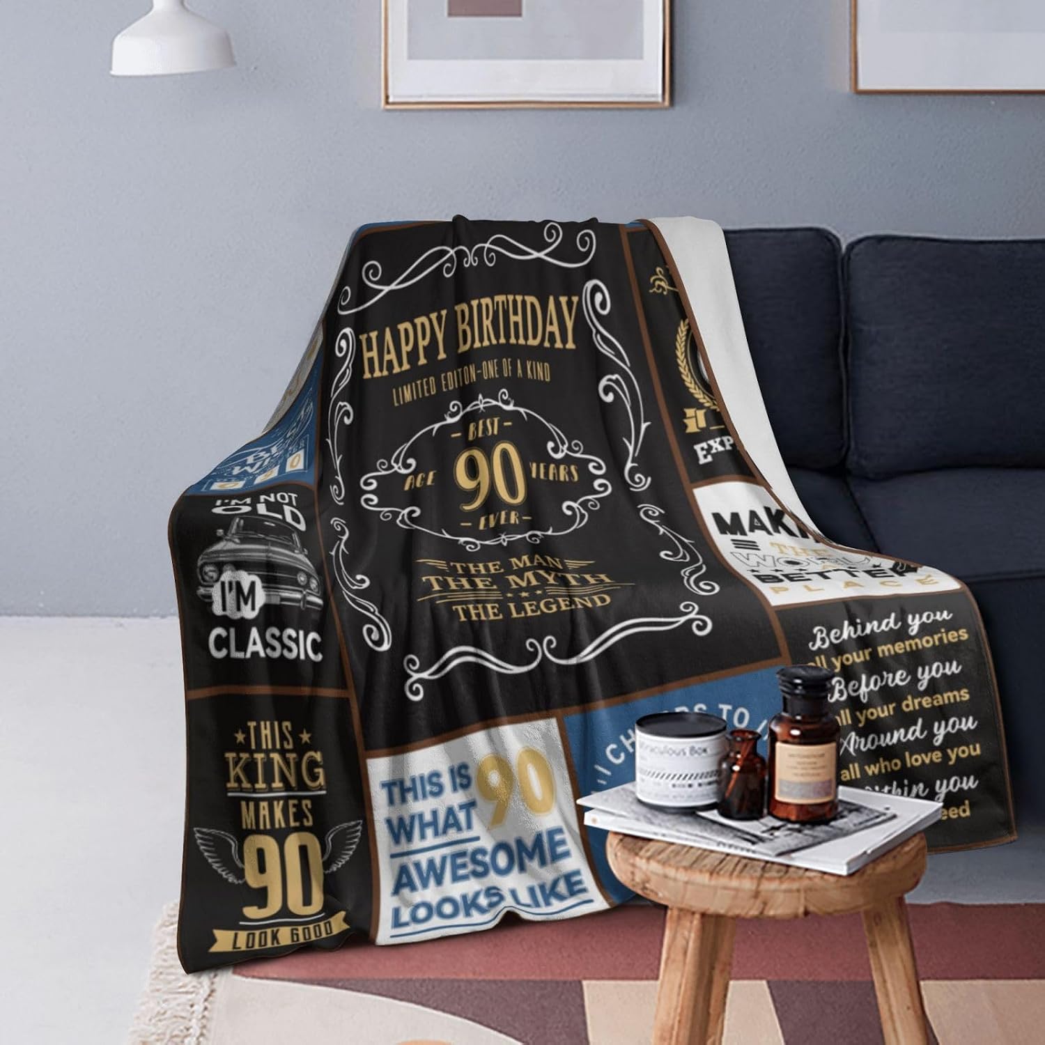 90th Birthday Gifts for Men, 1936 90 Year Old Blanket 50"x60", Retirement Christmas Fathers Day Birthday Gifts for Him Dad Papa Grandpa Husband Uncle