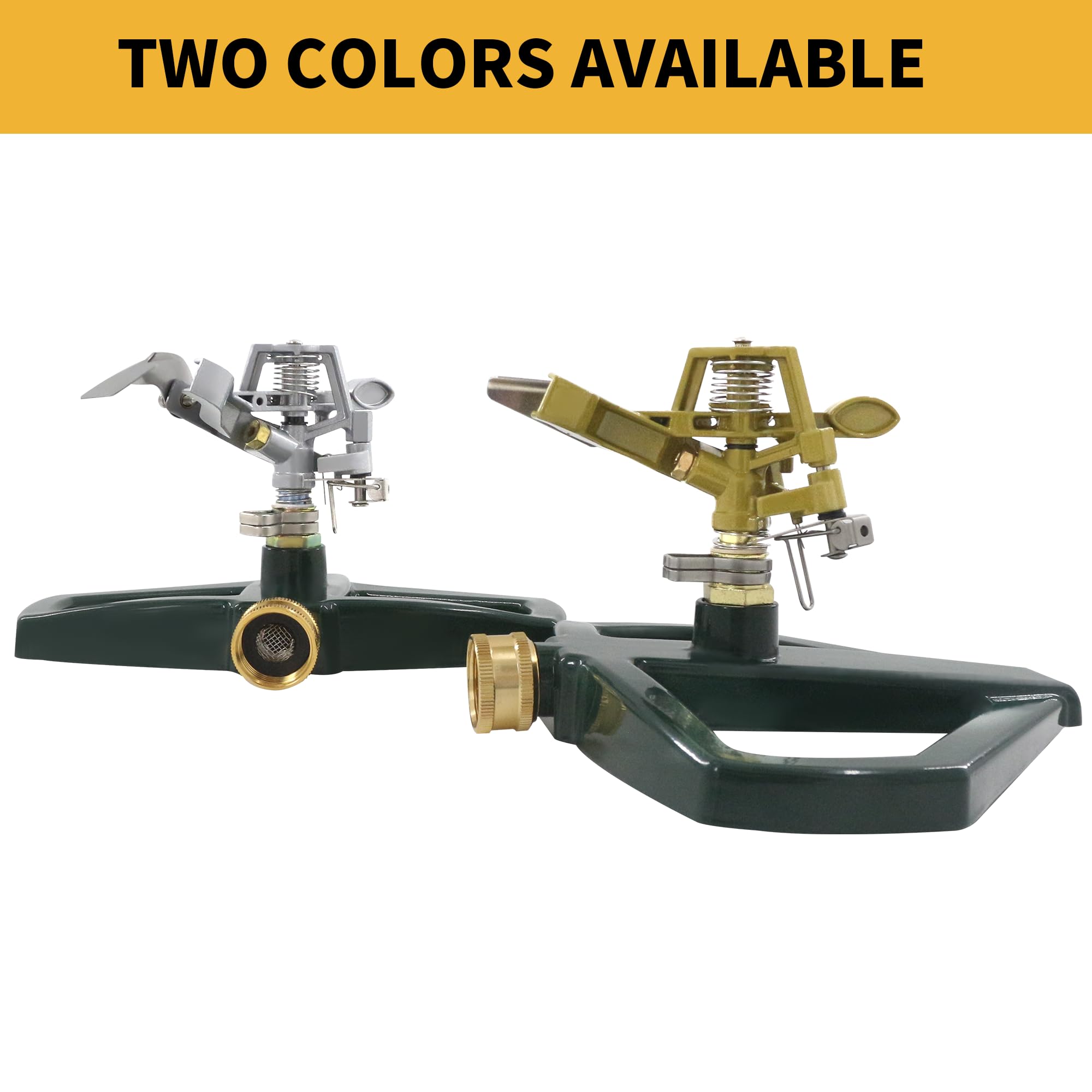 Aspersores de impacto para patio con base de metal, aspersor de impulso de aleación de zinc resistente, rotación automática de 360° para césped y jardín grandes, cobertura de hasta 5,800 pies
