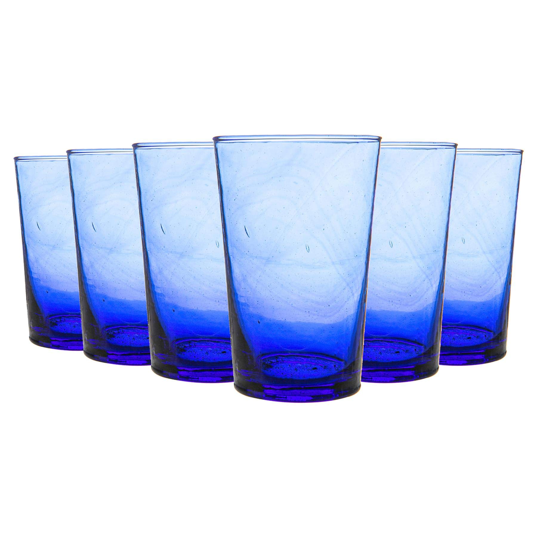 Sponsored Ad – 6pc Meknes Recycled Highball Glasses - 325ml - Blue Glass - Sustainable Hand-Blown Moroccan Water Cups Dishwasher Safe Drinkware for Juices, Water