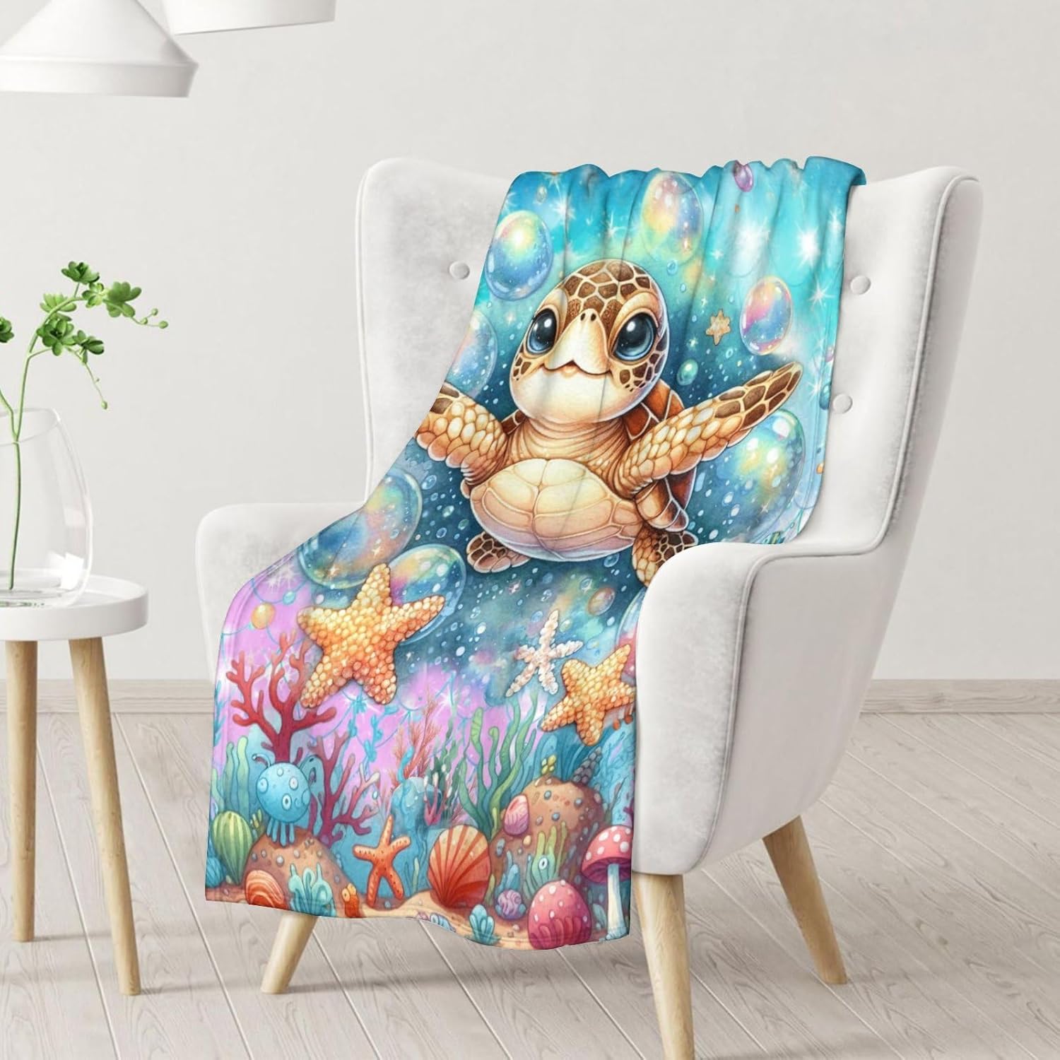 Blanket for Girls - 60 x 80 Inches Sea Turtle Throws Gifts for Women - Soft Fuzzy Plush Throw Blankets for Bed, Living Room