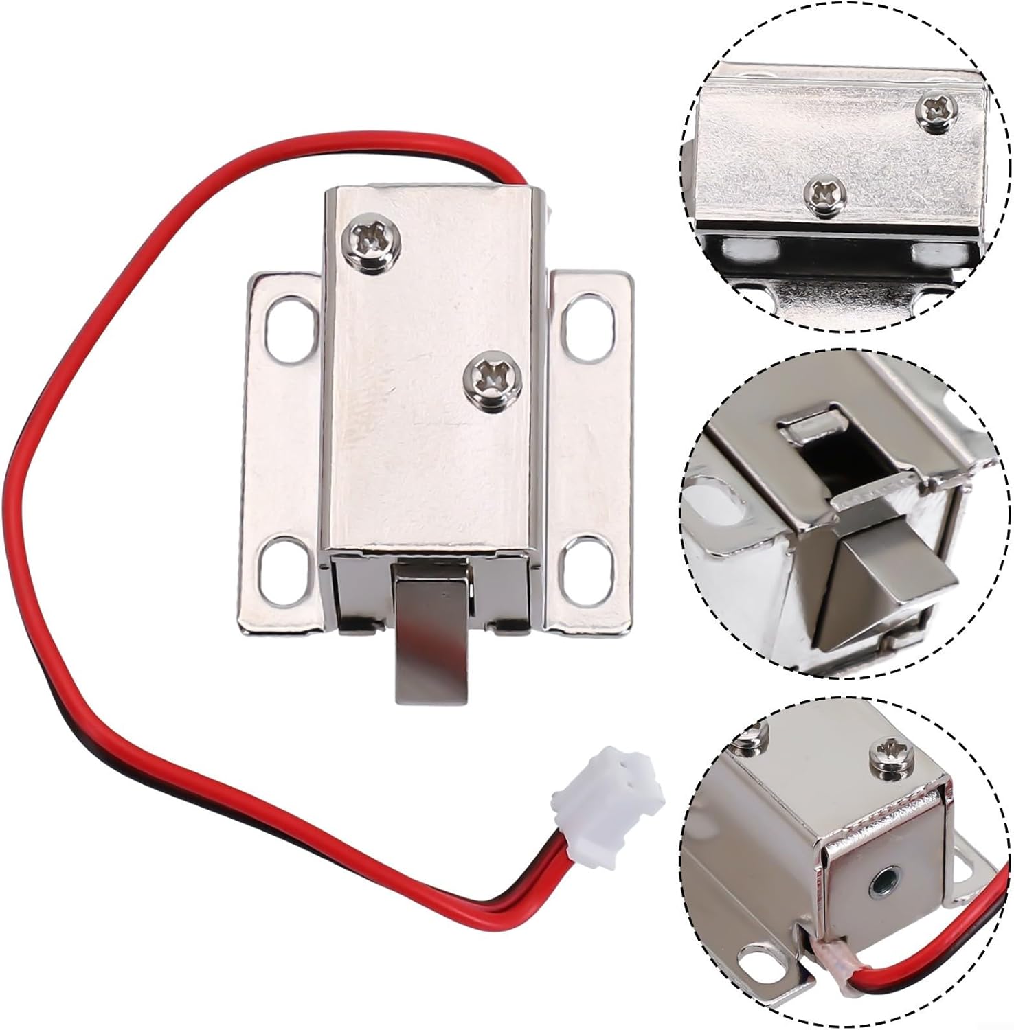 12V Door Lock Solenoid - Electromagnetic Cabinet Latch Catch with 7mm Tongue, 120mm Cable, Safe, Drawer, Control (1 Pack)