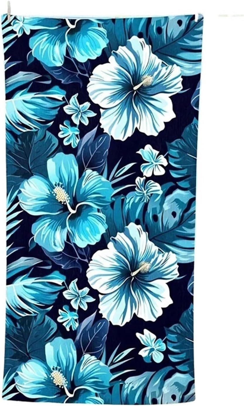 Hawaiian Blue Hibiscus Beach Towel Patterned Sunscreen and Windproof Suitable for Swimming Pool Camping Travel Blanket(70x140cm)